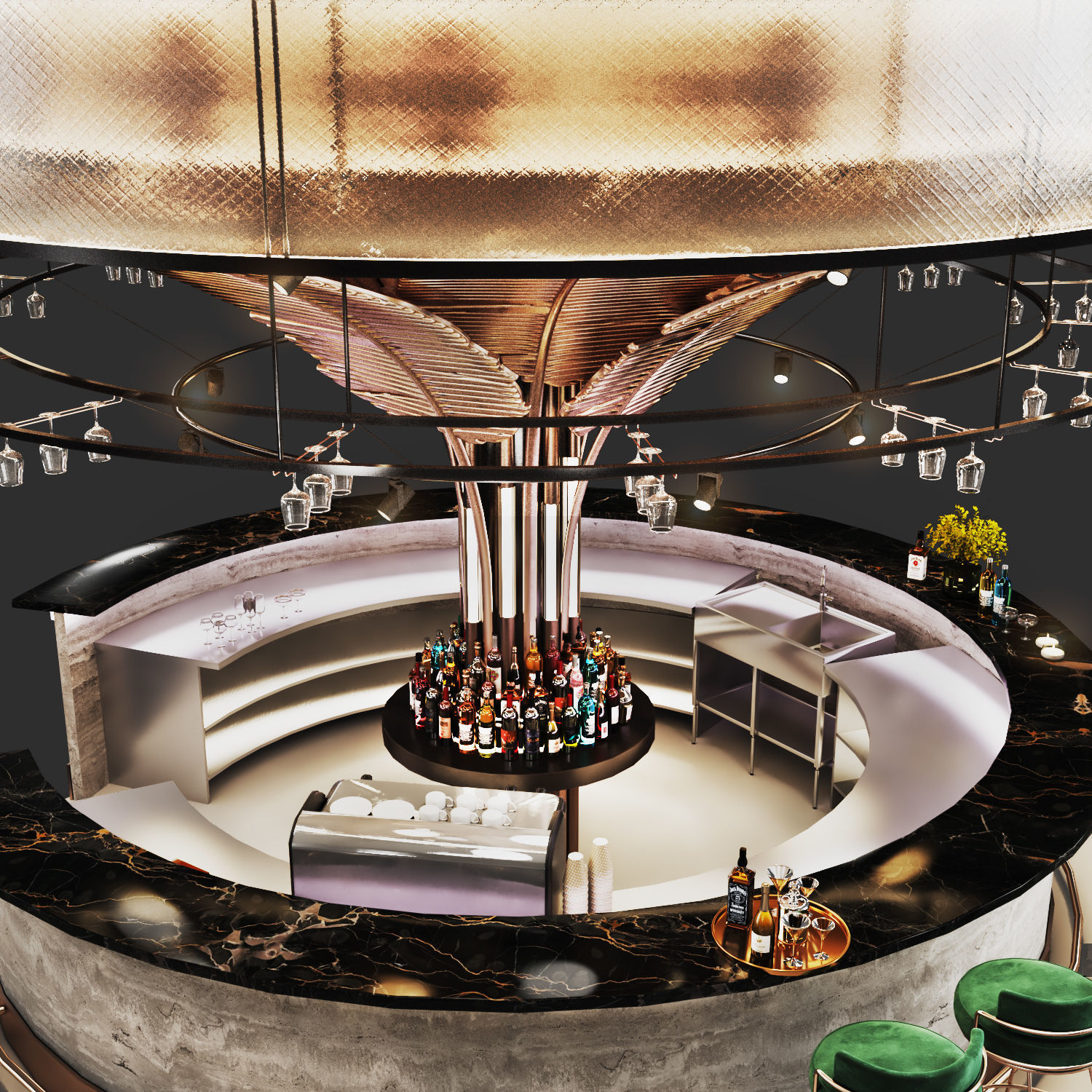 Cocktail Bar02-Island cafe Low-poly 3D model_3