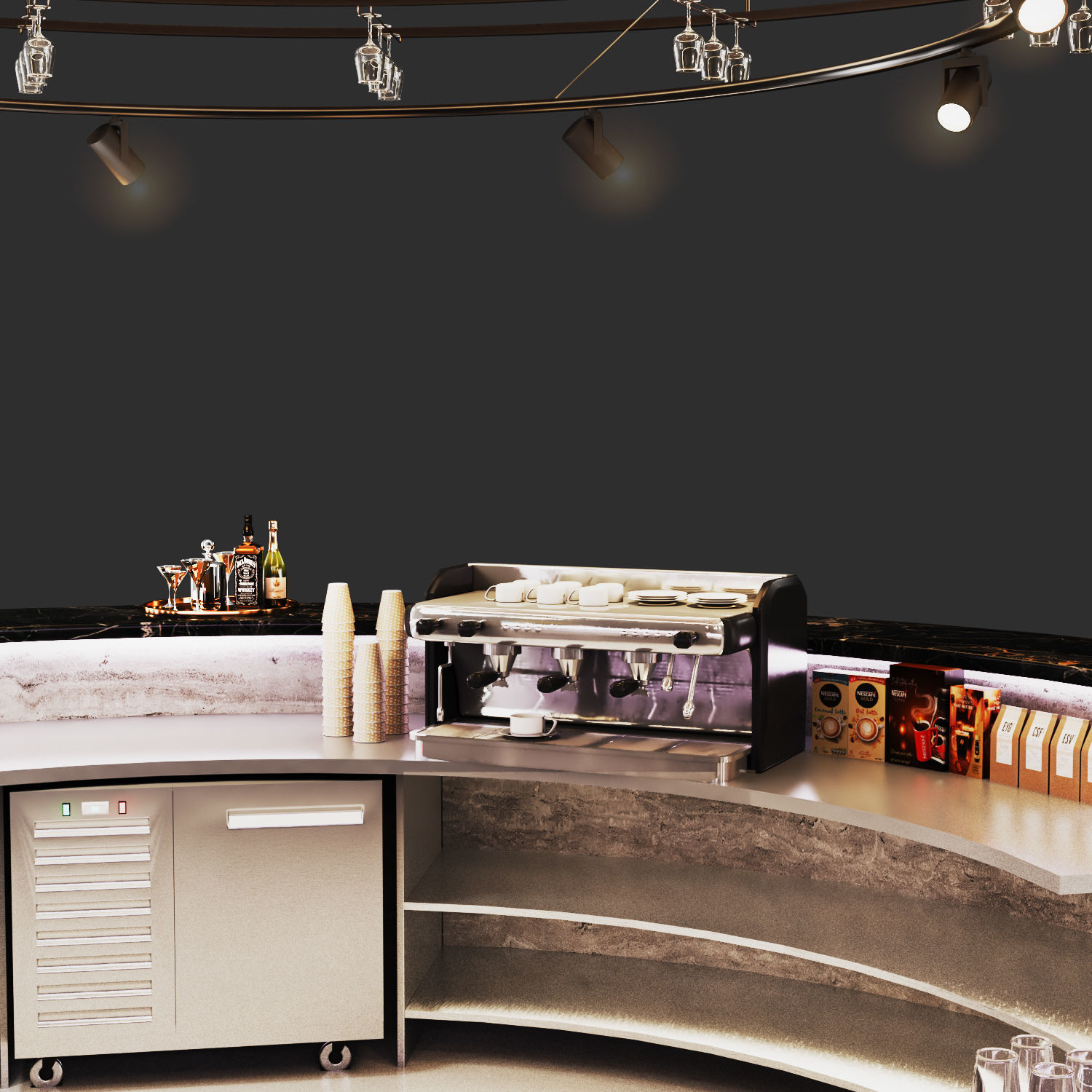 Cocktail Bar02-Island cafe Low-poly 3D model_6