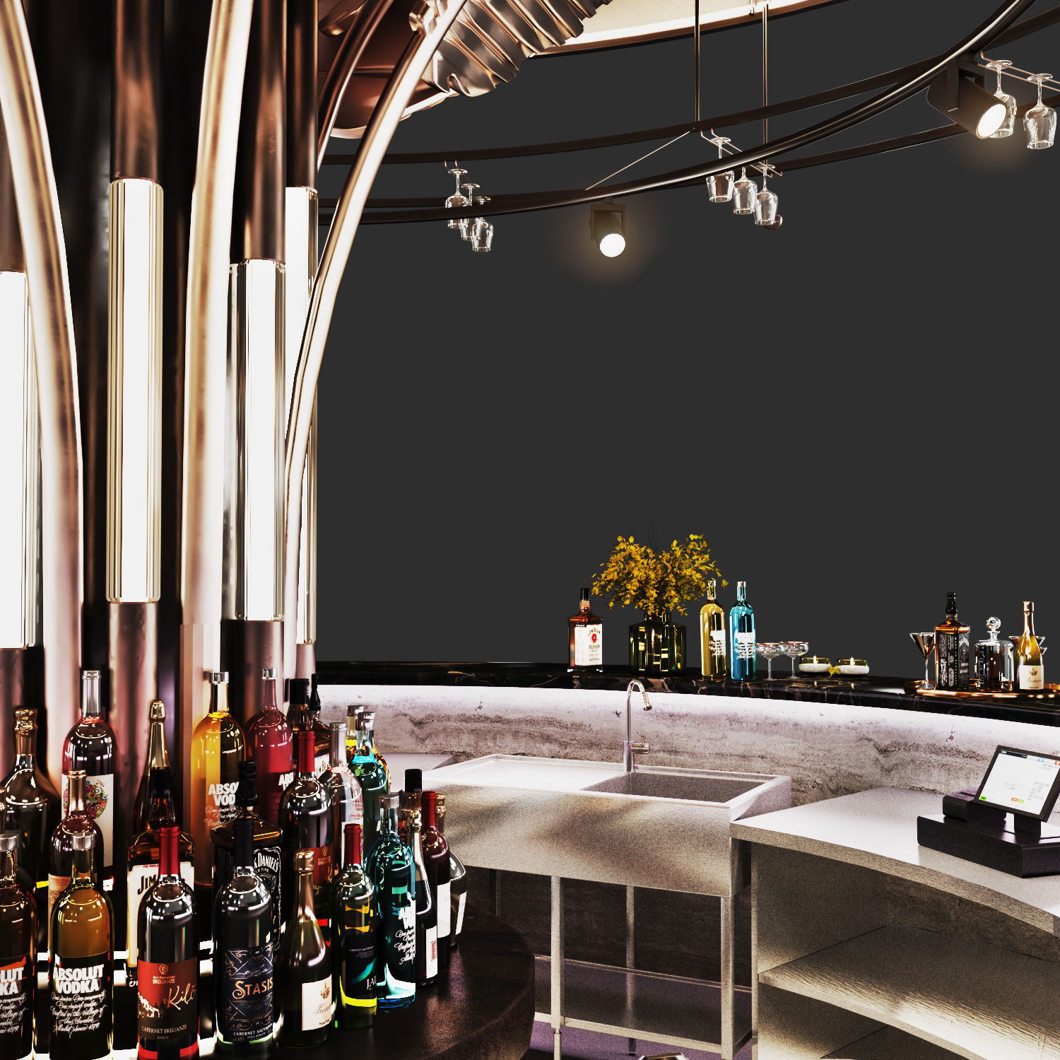 Cocktail Bar02-Island cafe Low-poly 3D model_5