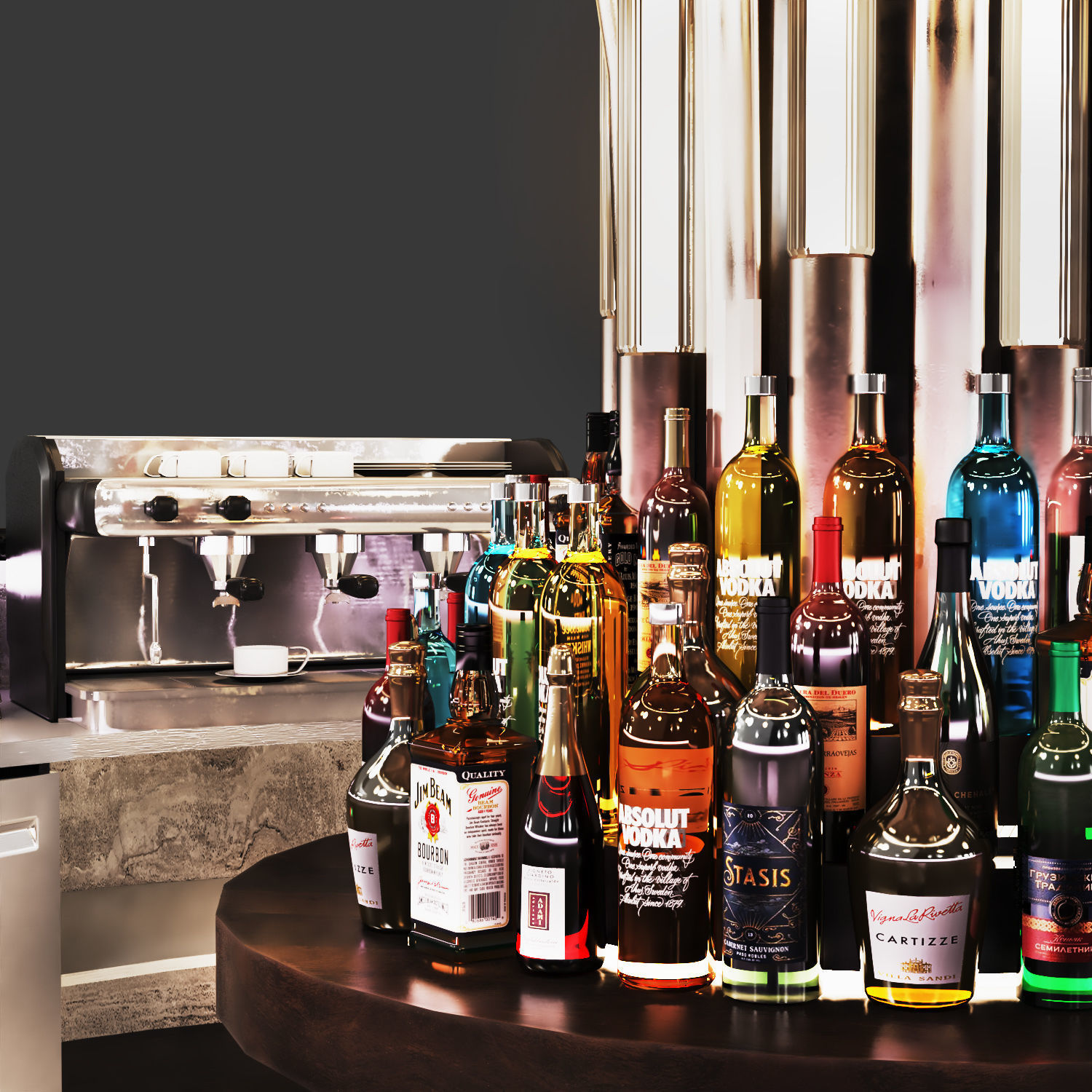 Cocktail Bar02-Island cafe Low-poly 3D model_4