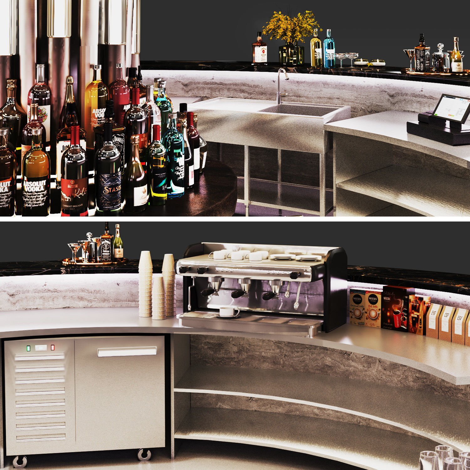 Cocktail Bar02-Island cafe Low-poly 3D model_8