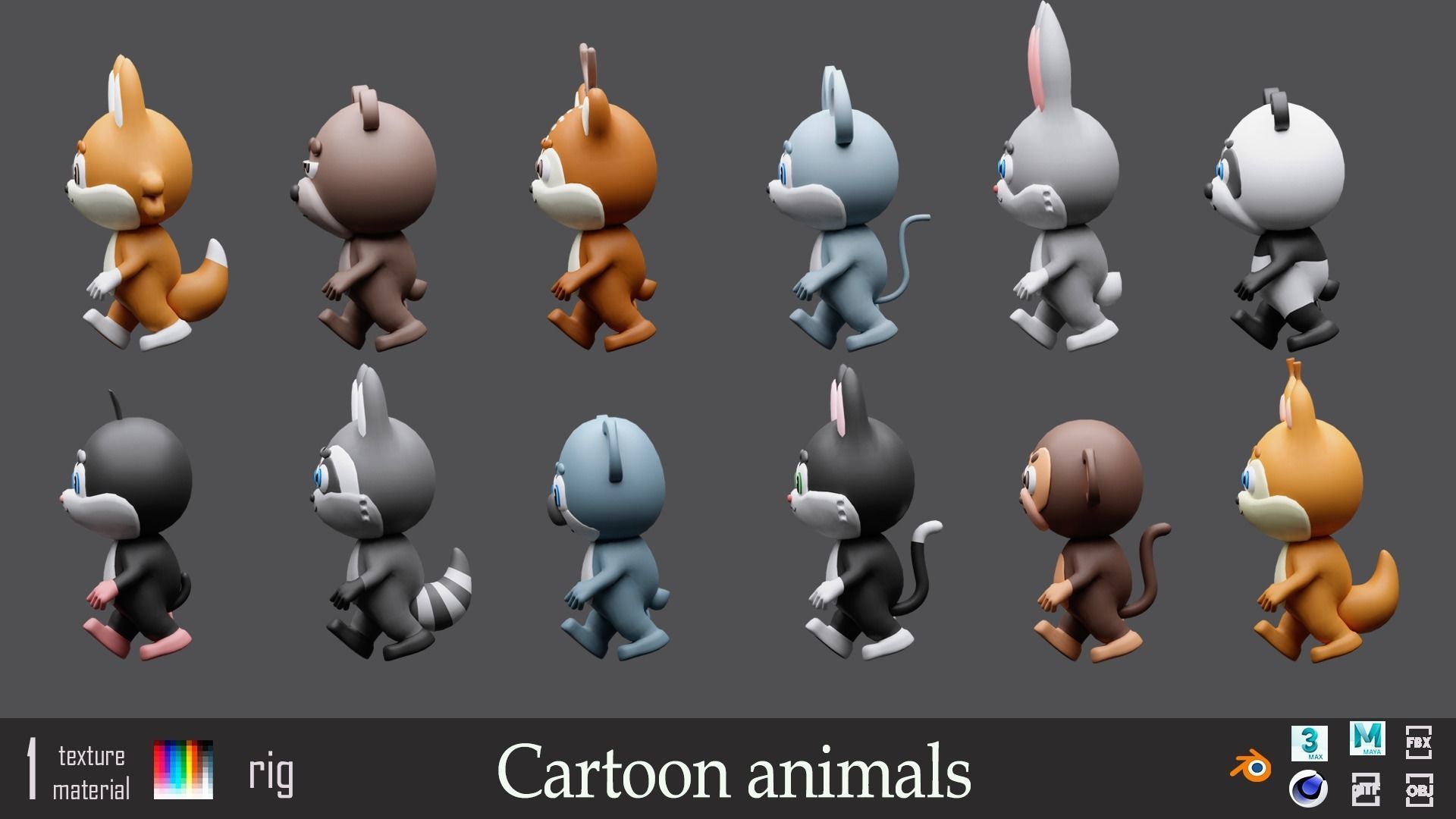 Cartoon character animals Low-poly 3D model_2