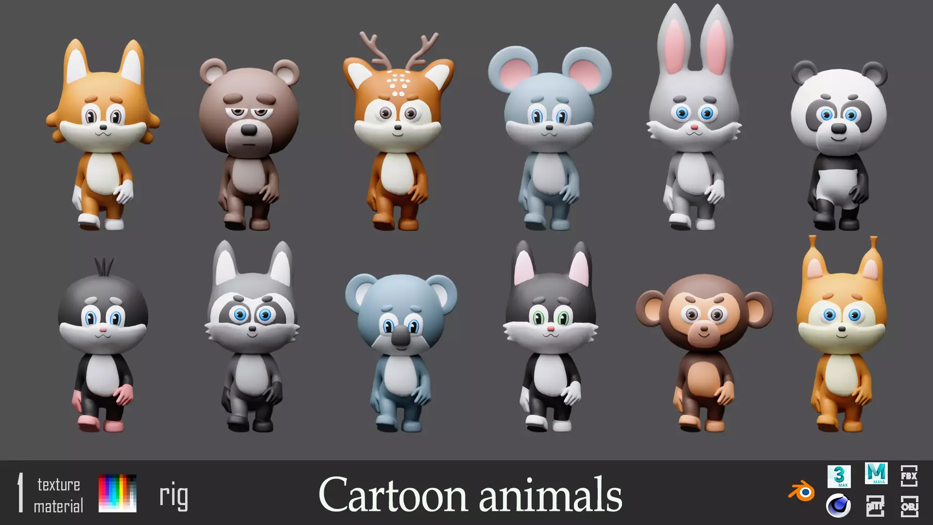 Cartoon character animals Low-poly 3D model_0