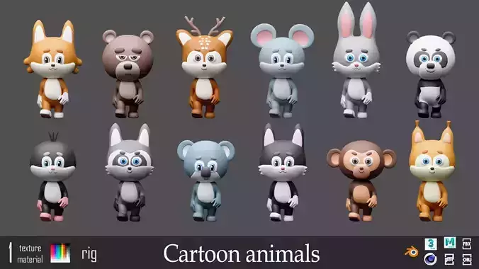 Cartoon character animals Low-poly 3D model