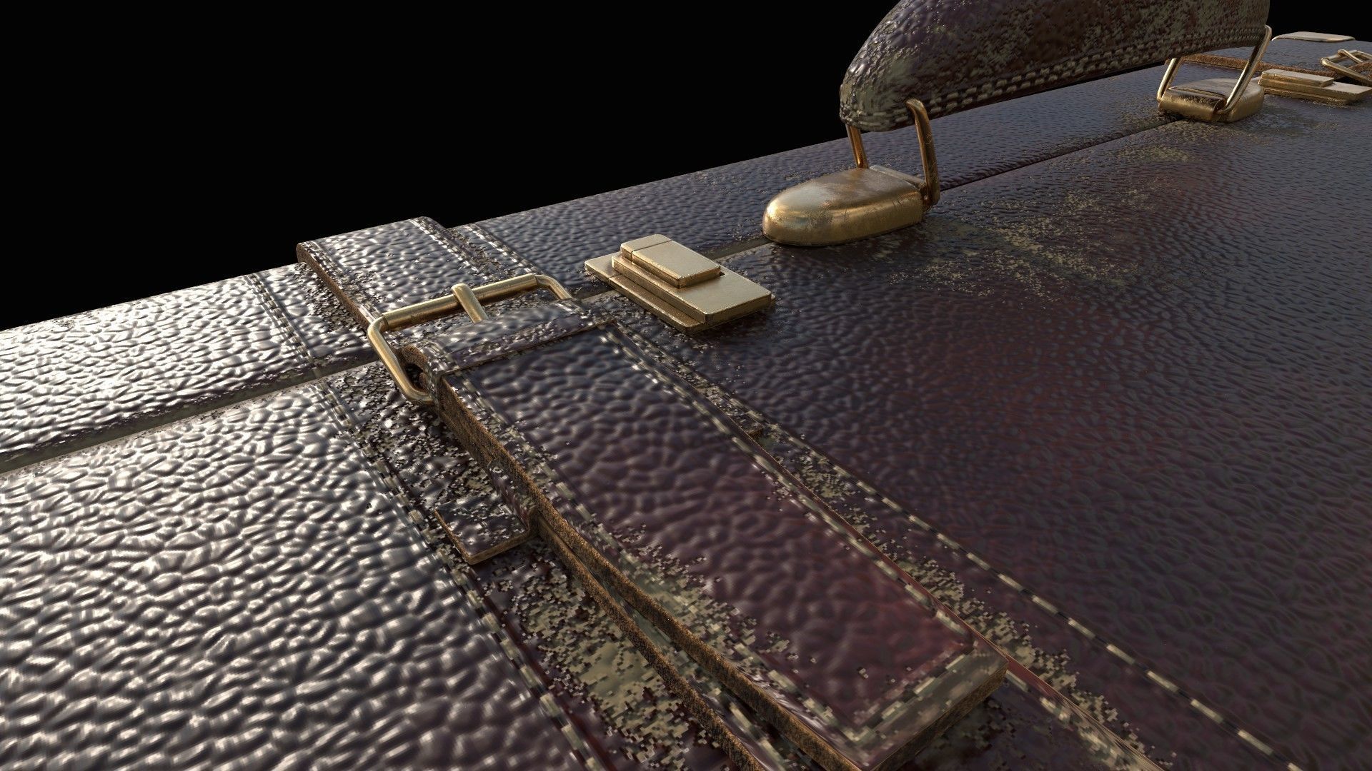 Vintage Leather Suitcase PBR Low-poly 3D model_13