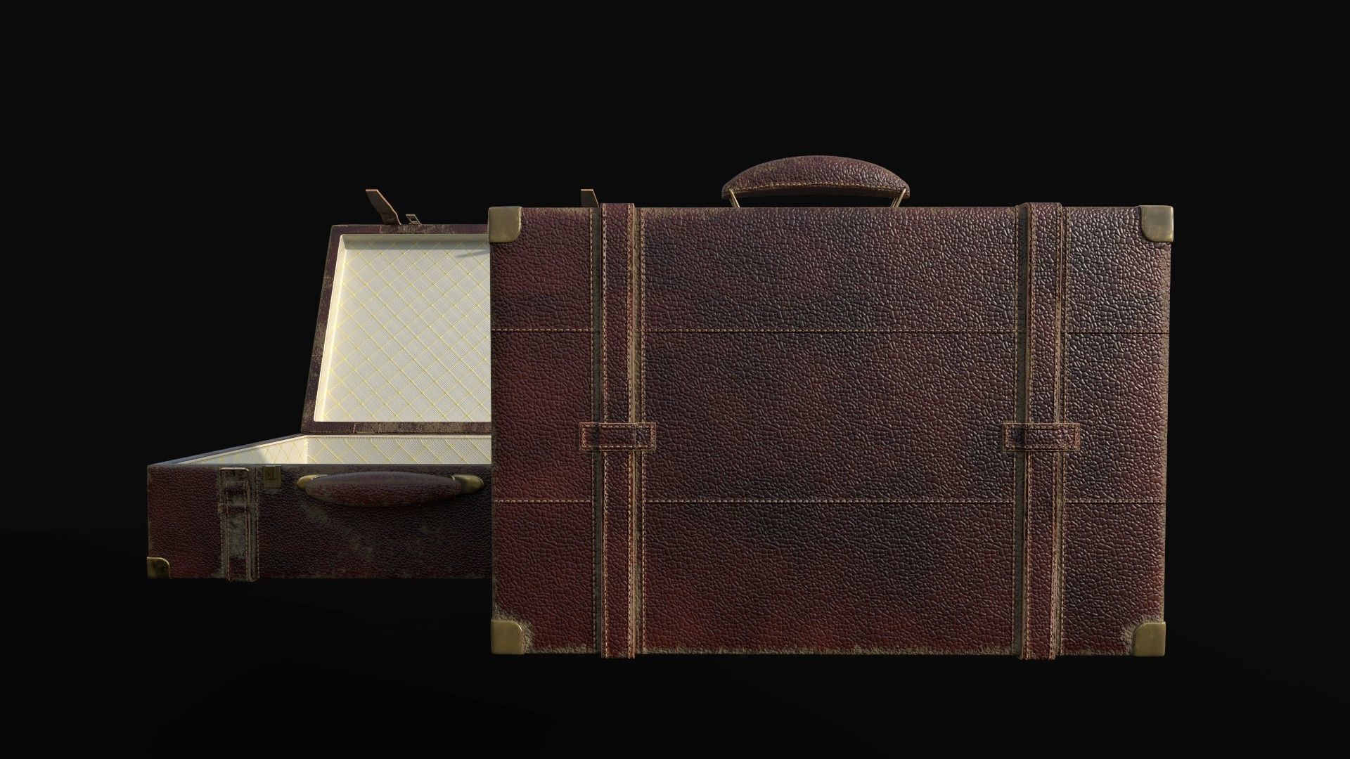 Vintage Leather Suitcase PBR Low-poly 3D model_9