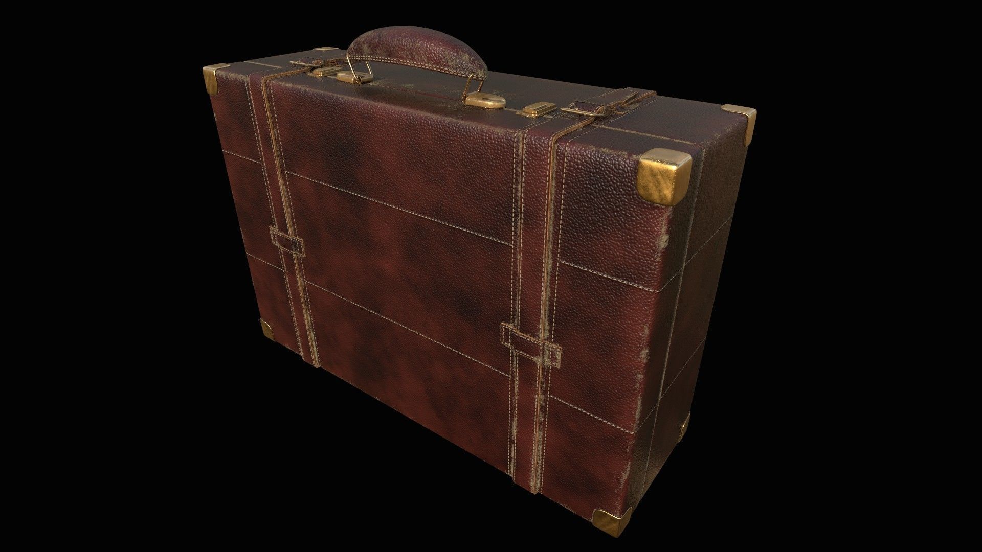 Vintage Leather Suitcase PBR Low-poly 3D model_16