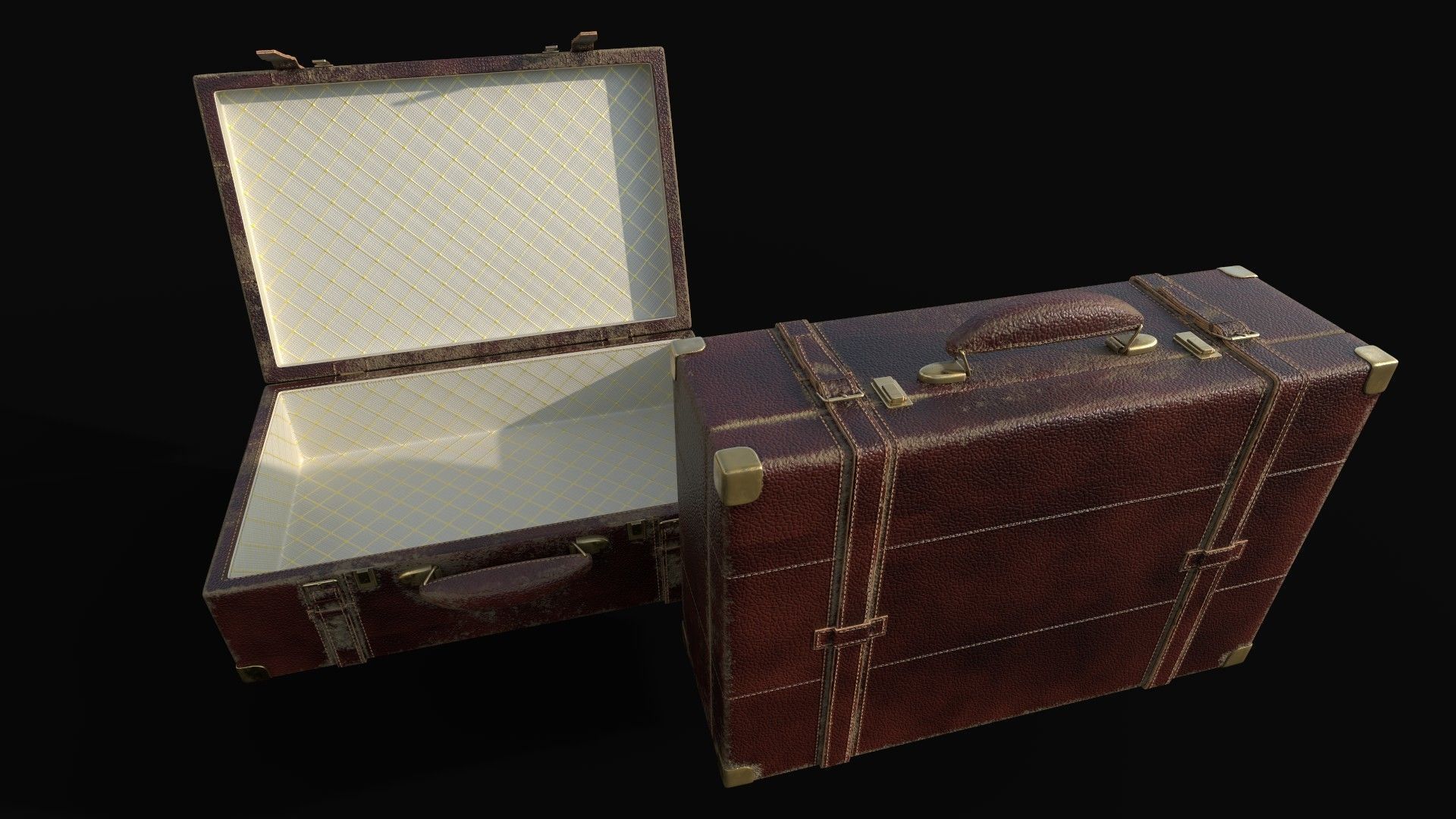 Vintage Leather Suitcase PBR Low-poly 3D model_1