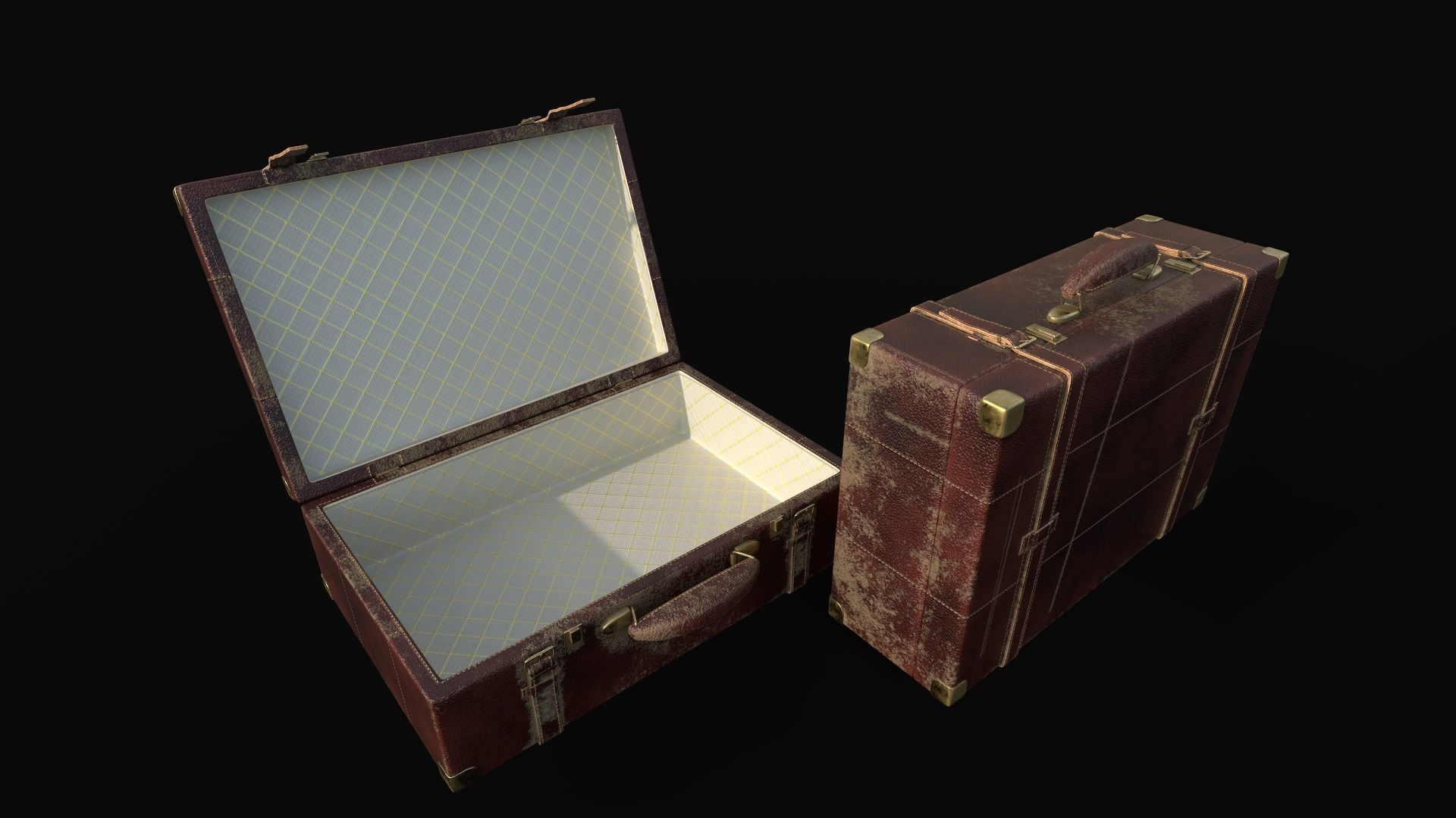 Vintage Leather Suitcase PBR Low-poly 3D model_7