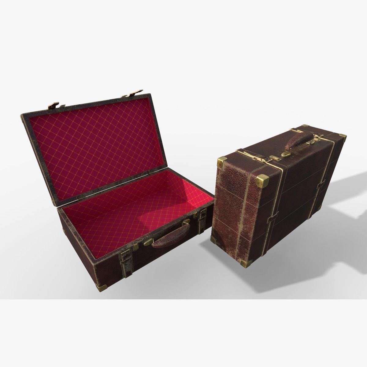 Vintage Leather Suitcase PBR Low-poly 3D model_14