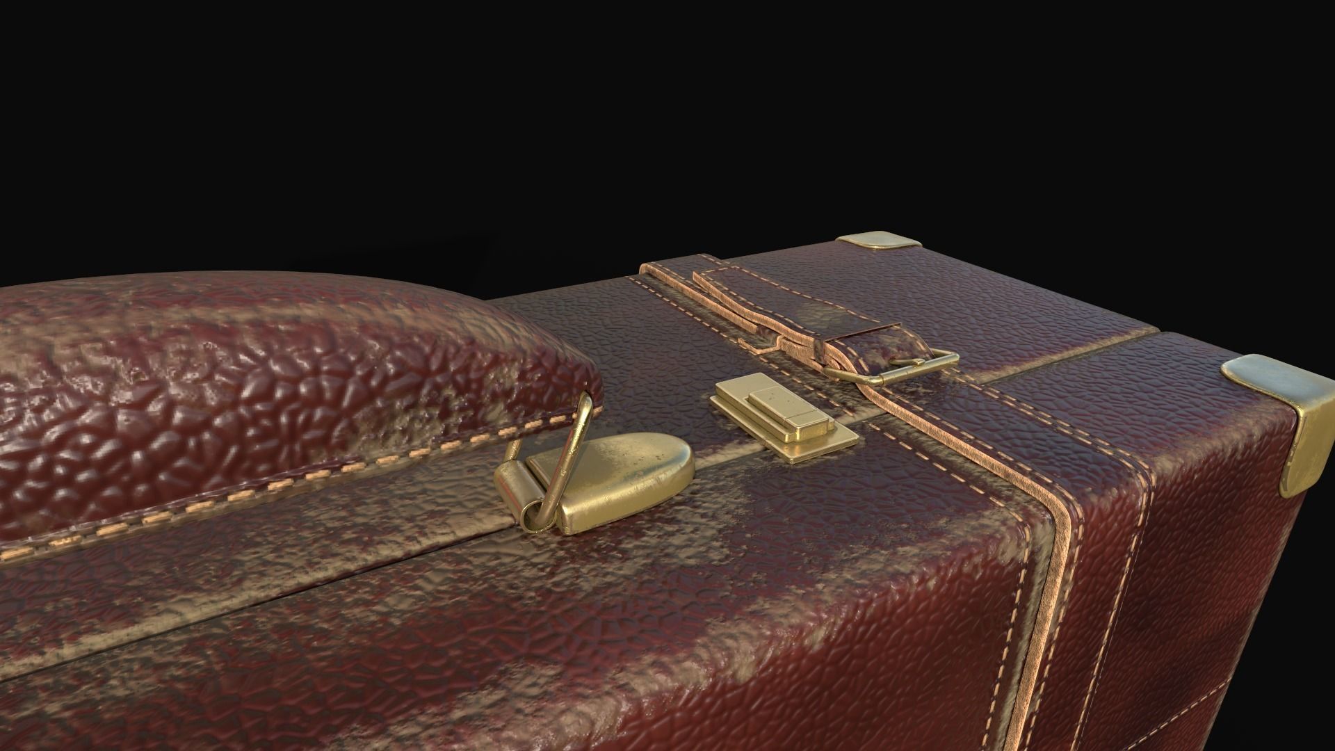 Vintage Leather Suitcase PBR Low-poly 3D model_11