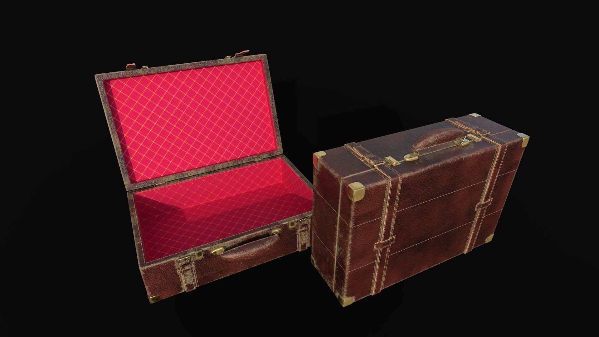 Vintage Leather Suitcase PBR Low-poly 3D model_10