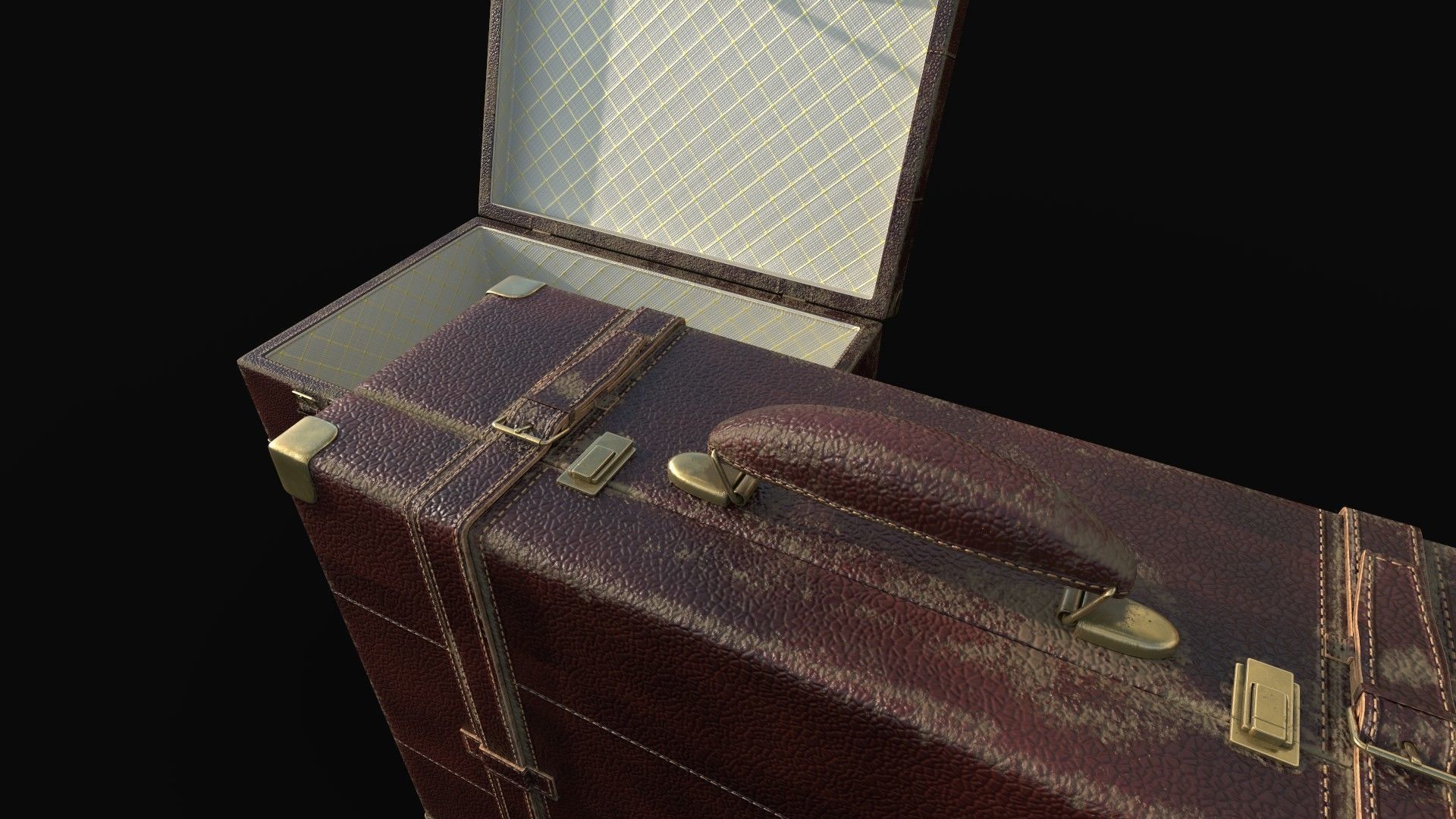 Vintage Leather Suitcase PBR Low-poly 3D model_6