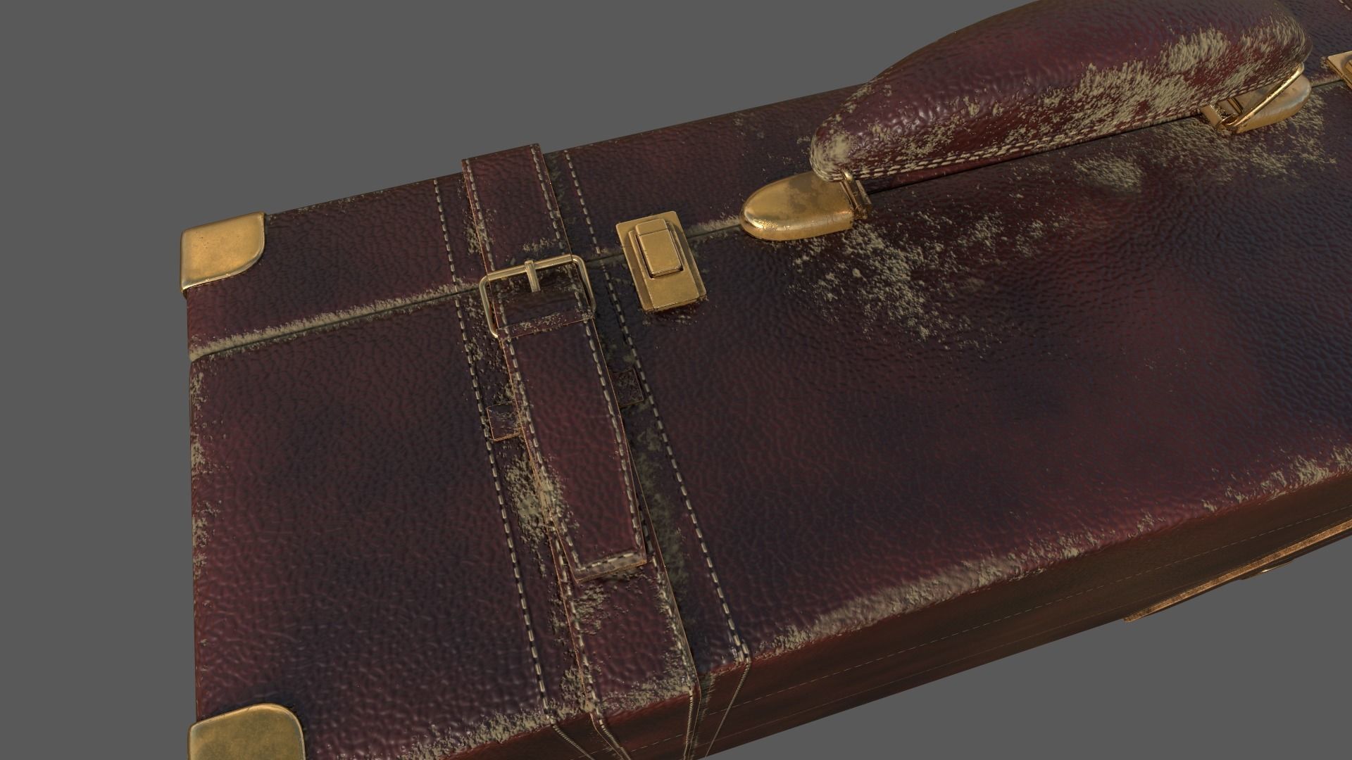 Vintage Leather Suitcase PBR Low-poly 3D model_5