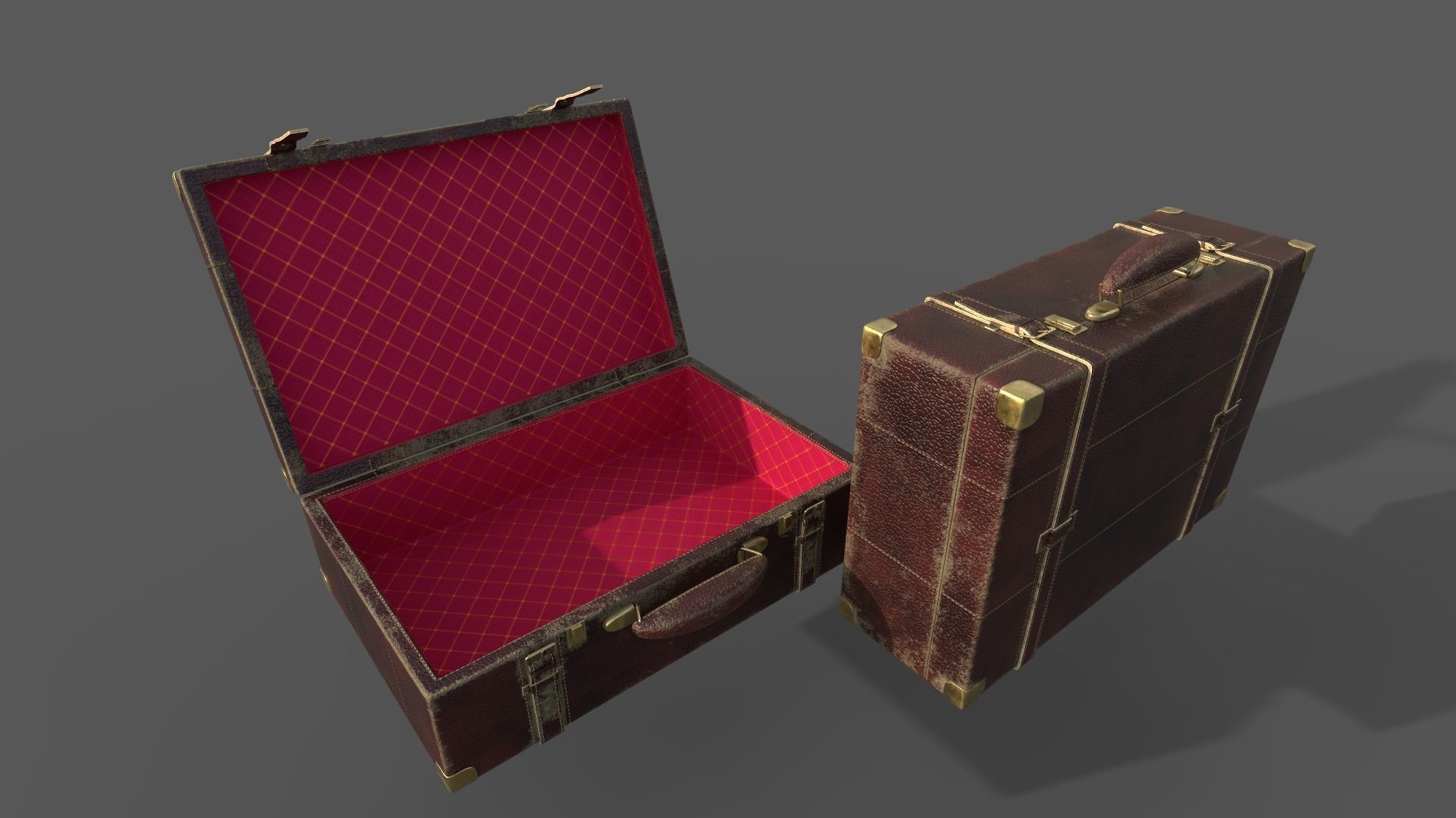 Vintage Leather Suitcase PBR Low-poly 3D model_8