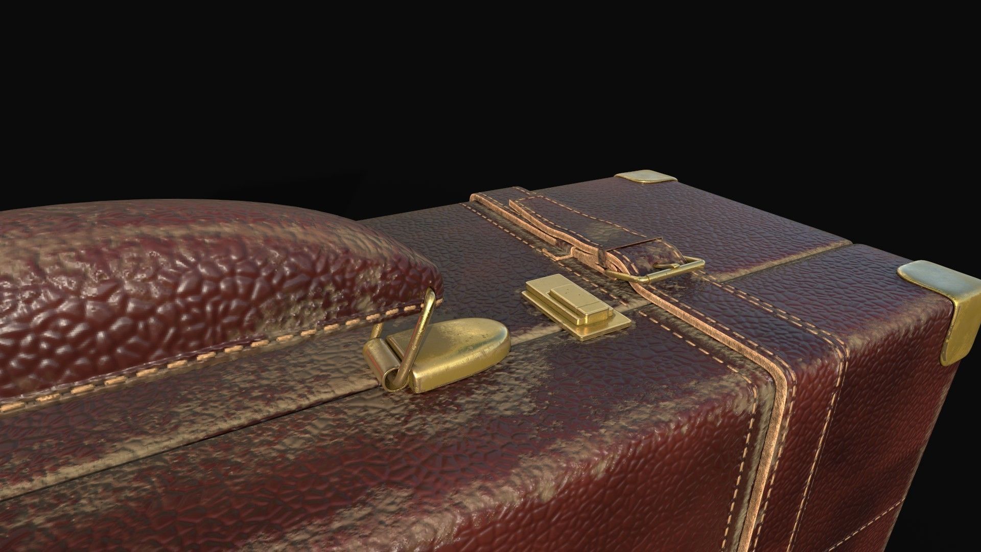 Vintage Leather Suitcase PBR Low-poly 3D model_17