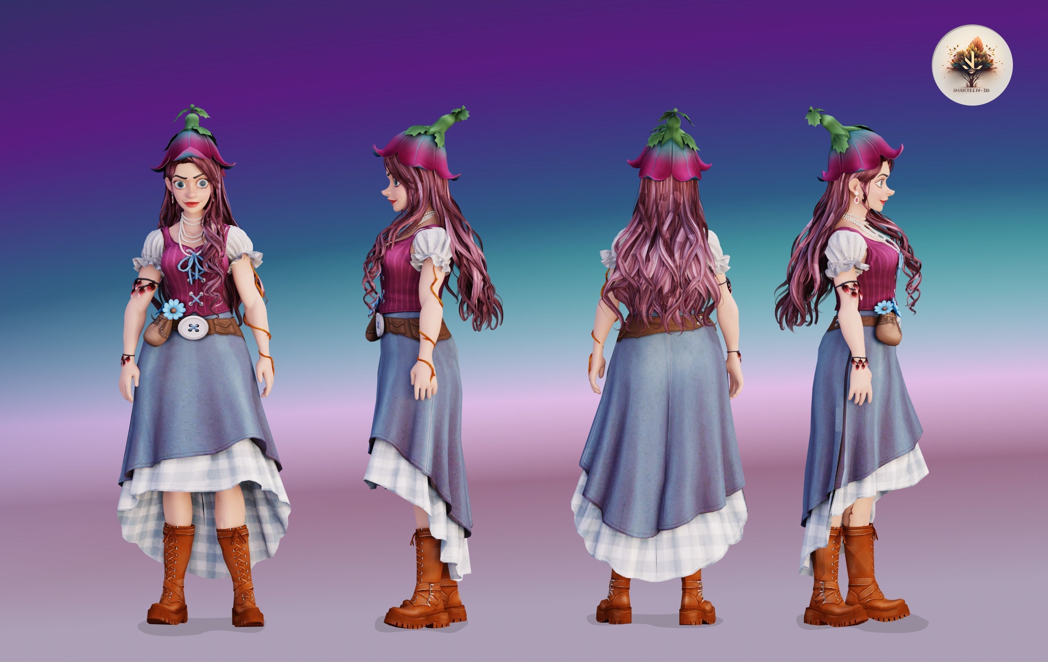 Adorable Farm Character Pixar Style  Low-poly 3D model_3
