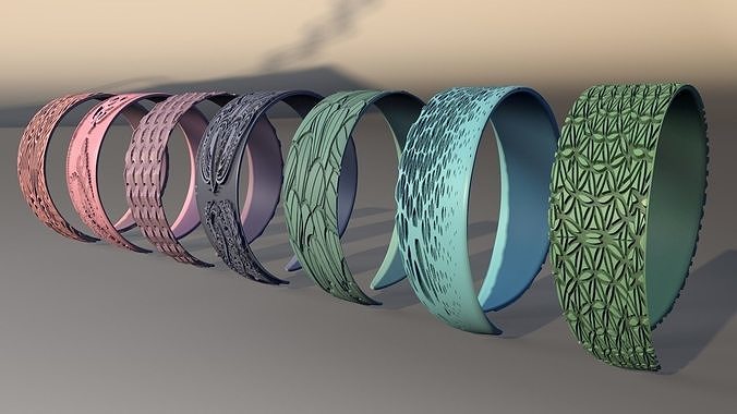 7 bracelets low poly bracelets for the price of 2 Low-poly 3D model