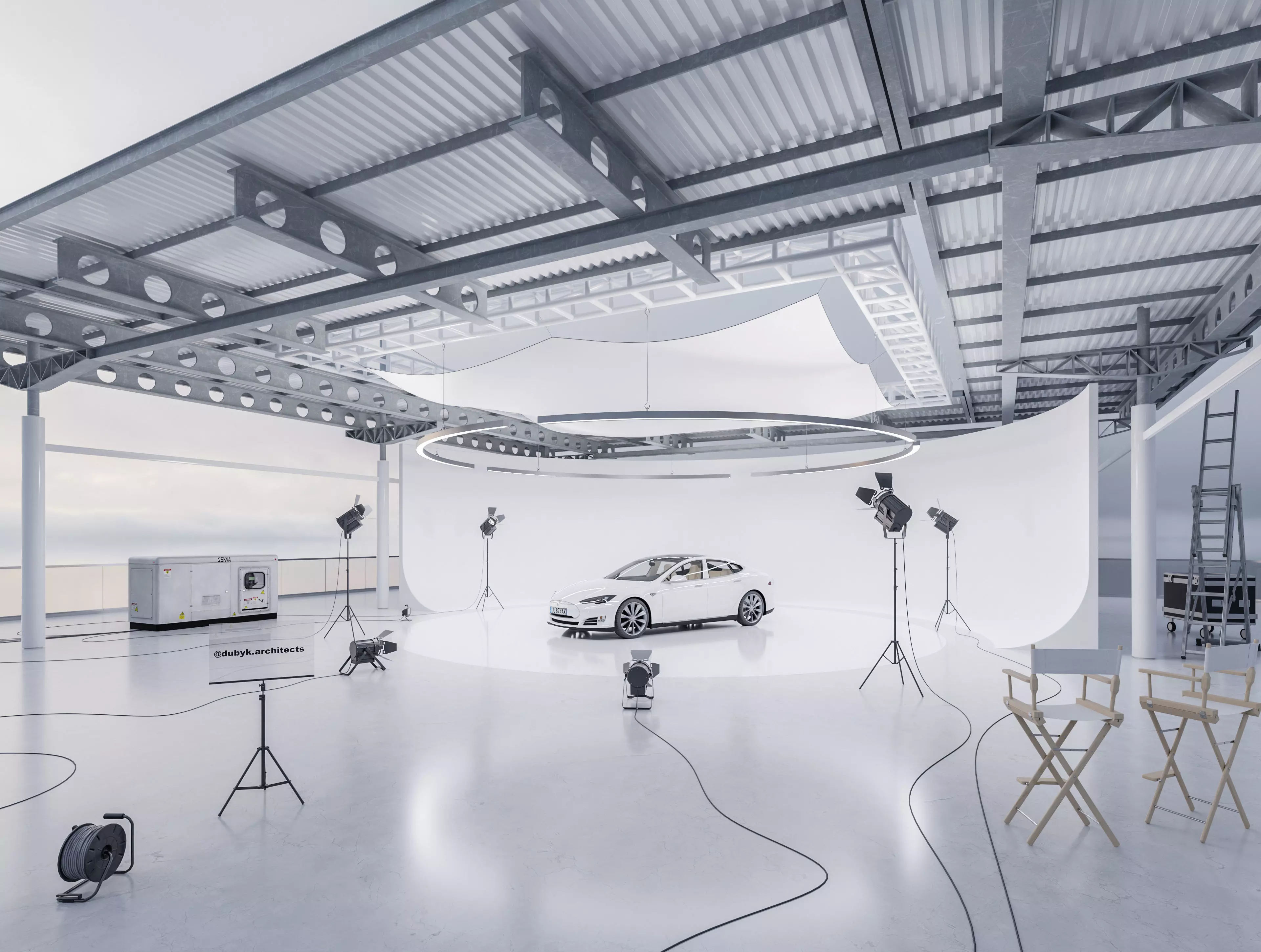 Studio hangar exterior Low-poly 3D model_0