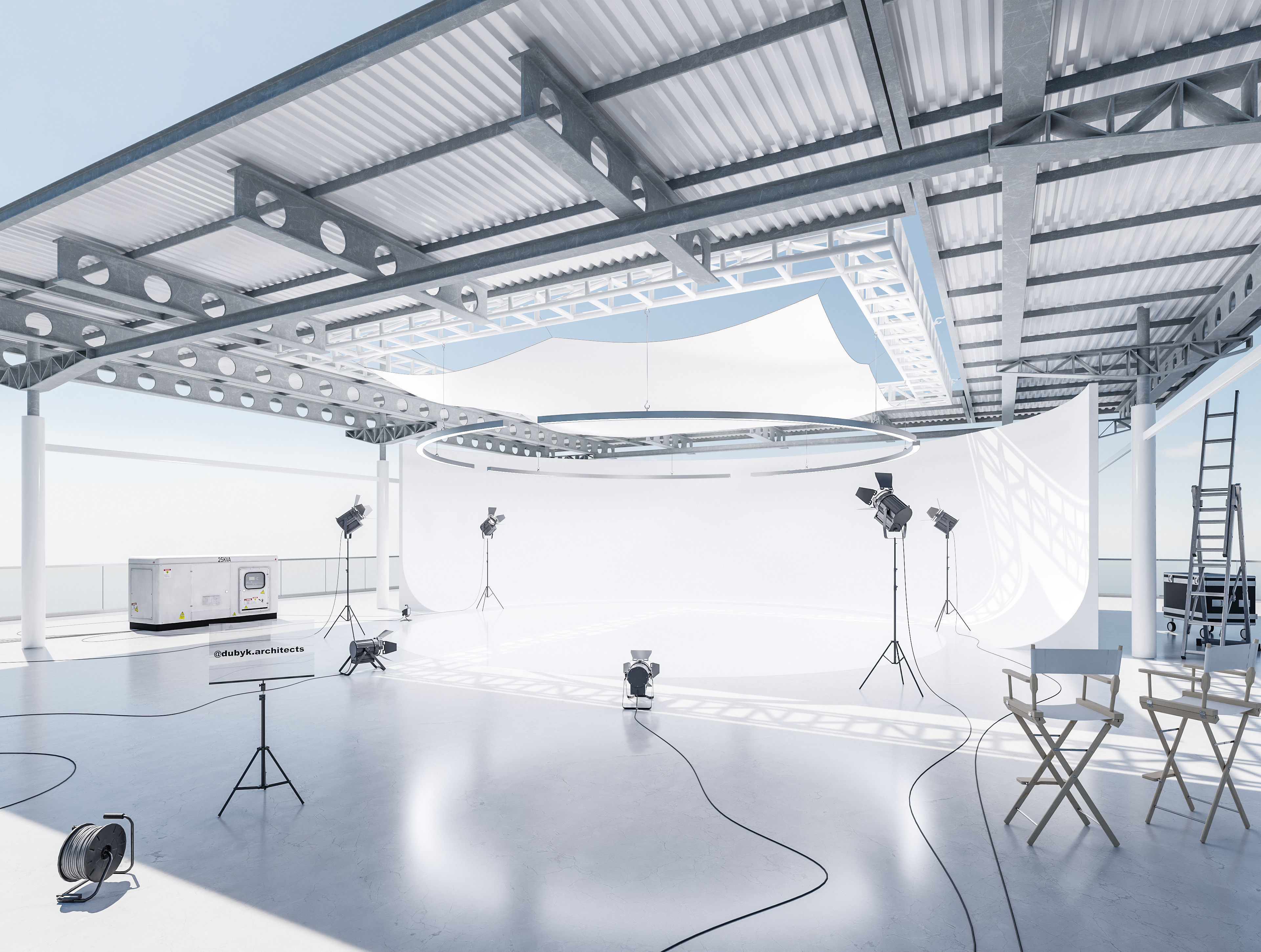 Studio hangar exterior Low-poly 3D model_1