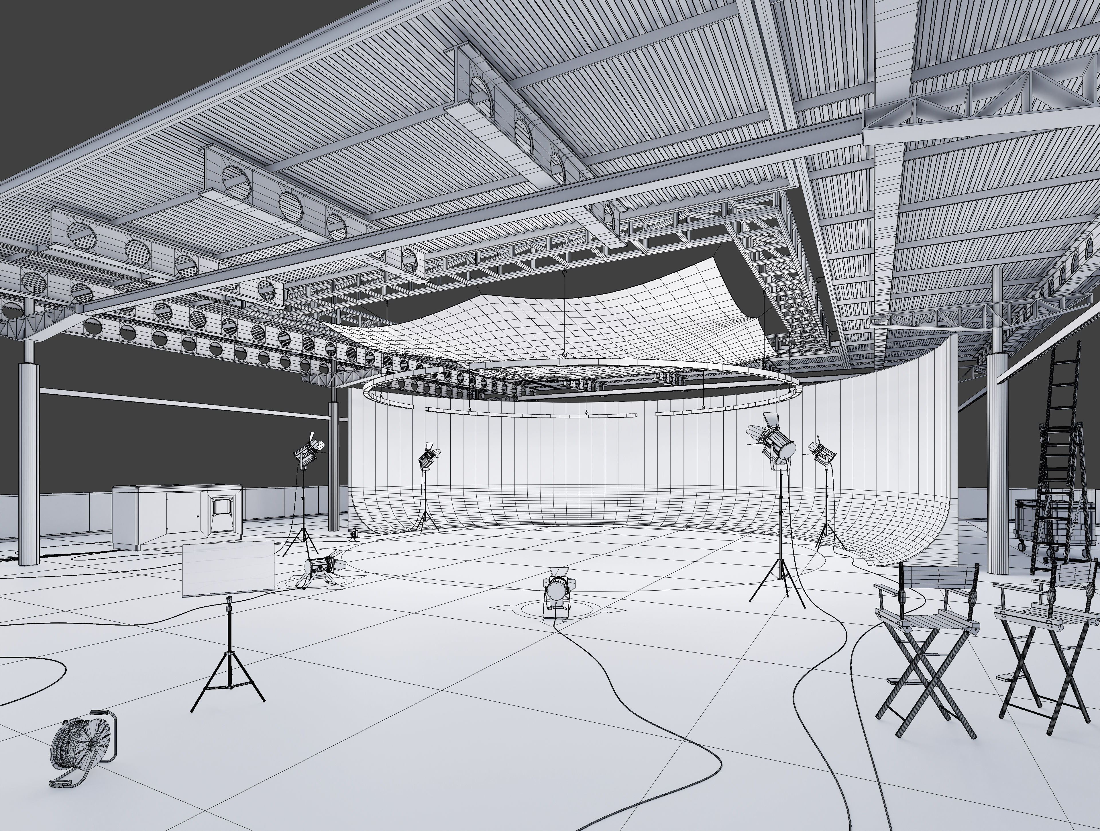 Studio hangar exterior Low-poly 3D model_3