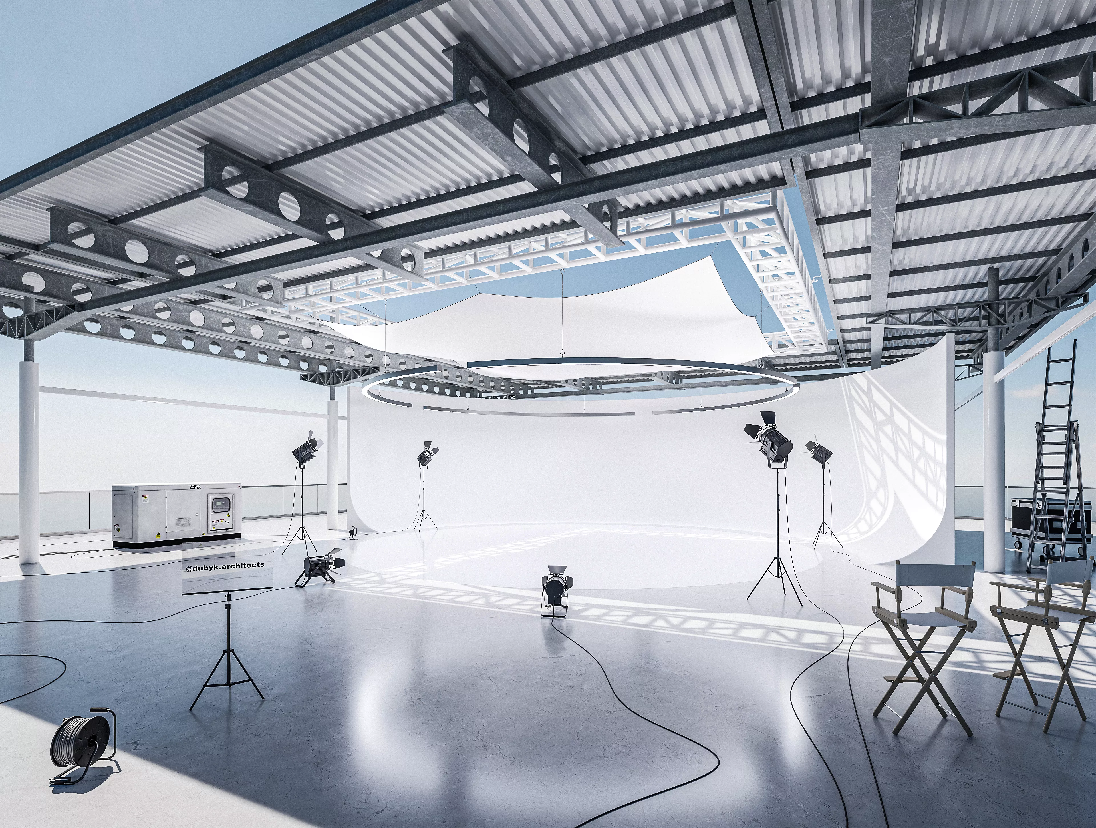 Studio hangar exterior Low-poly 3D model