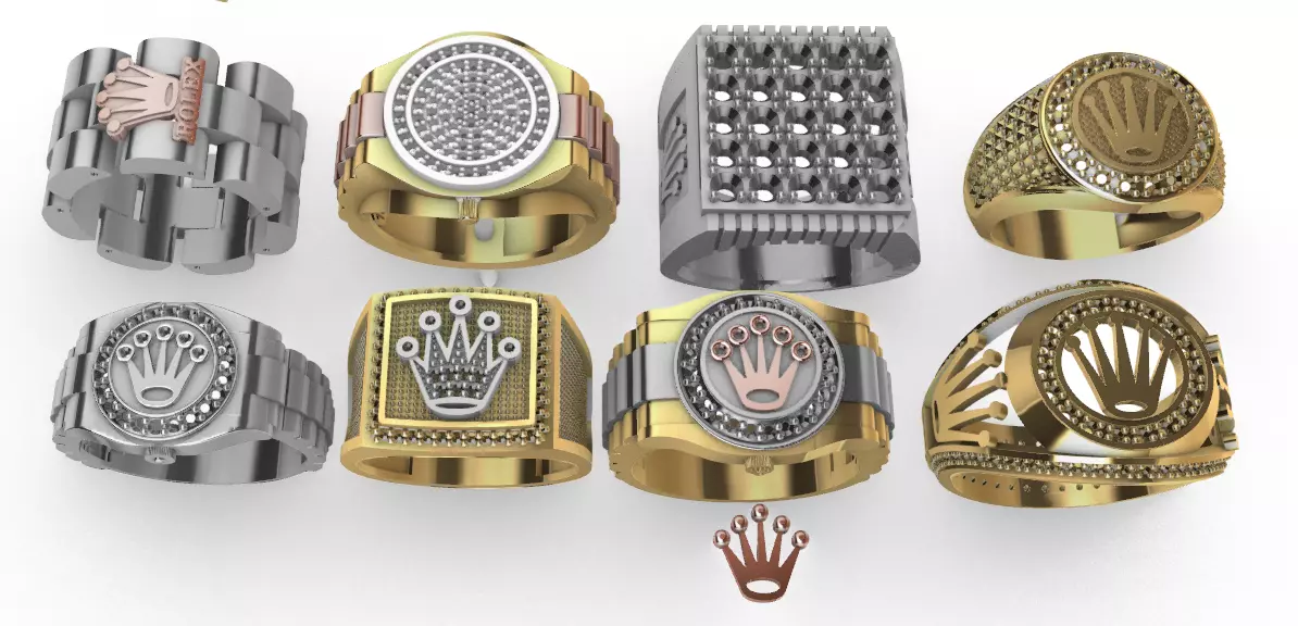 8 Men Ring Anillos Reloj de Hombre corona 3D print model
