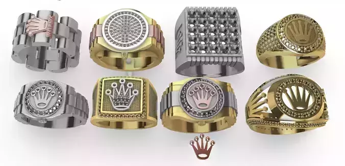 8 Men Ring Anillos Reloj de Hombre  corona  3D print model