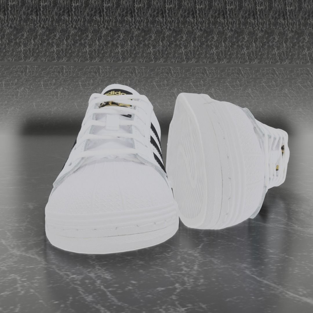 Adidas 3D Shoes - White - Black - SuperStar Series Low-poly 3D model_7