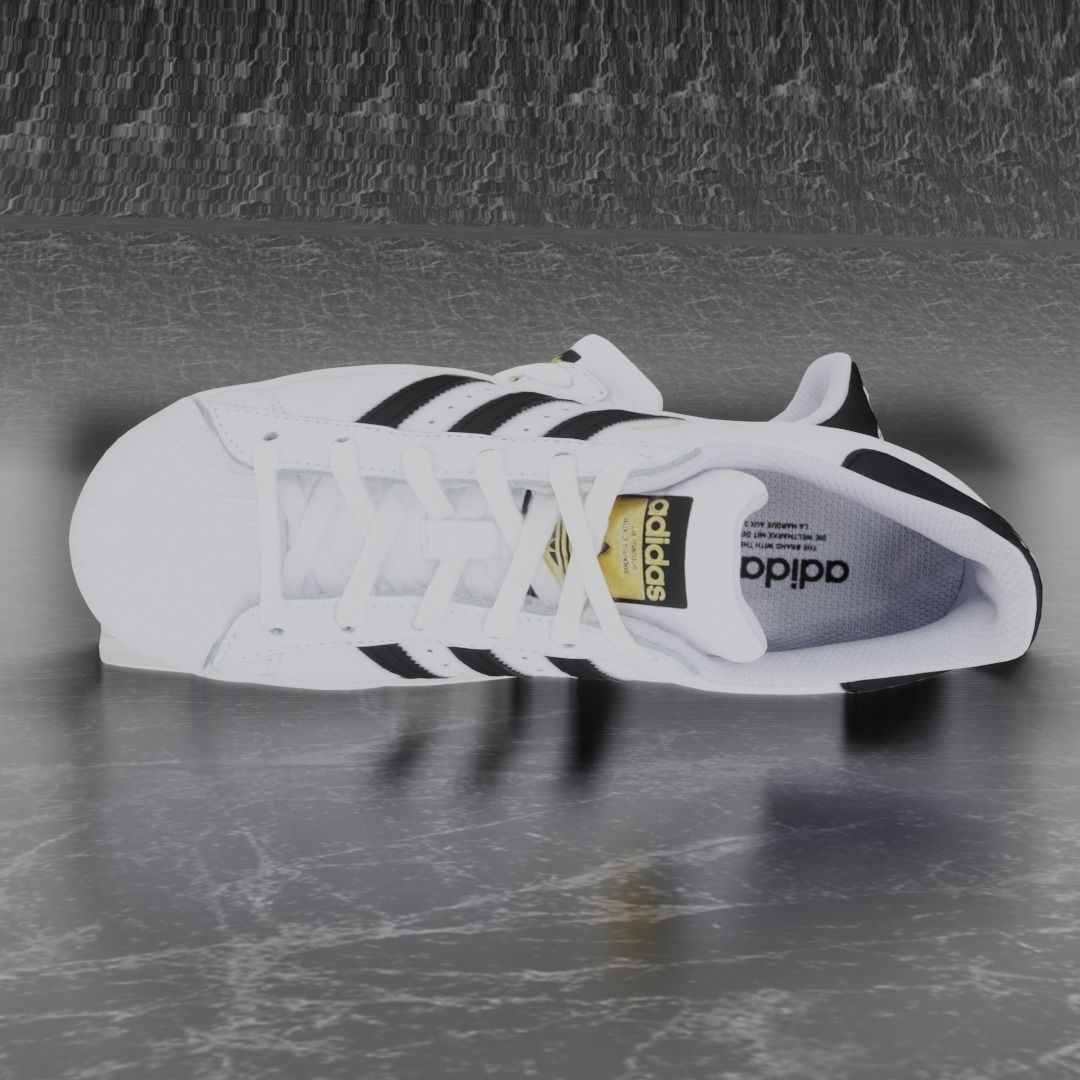 Adidas 3D Shoes - White - Black - SuperStar Series Low-poly 3D model_5