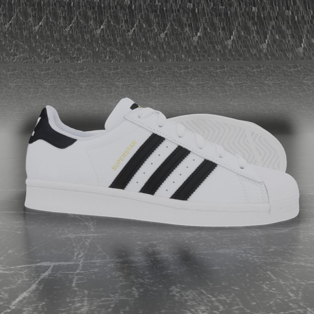 Adidas 3D Shoes - White - Black - SuperStar Series Low-poly 3D model_6