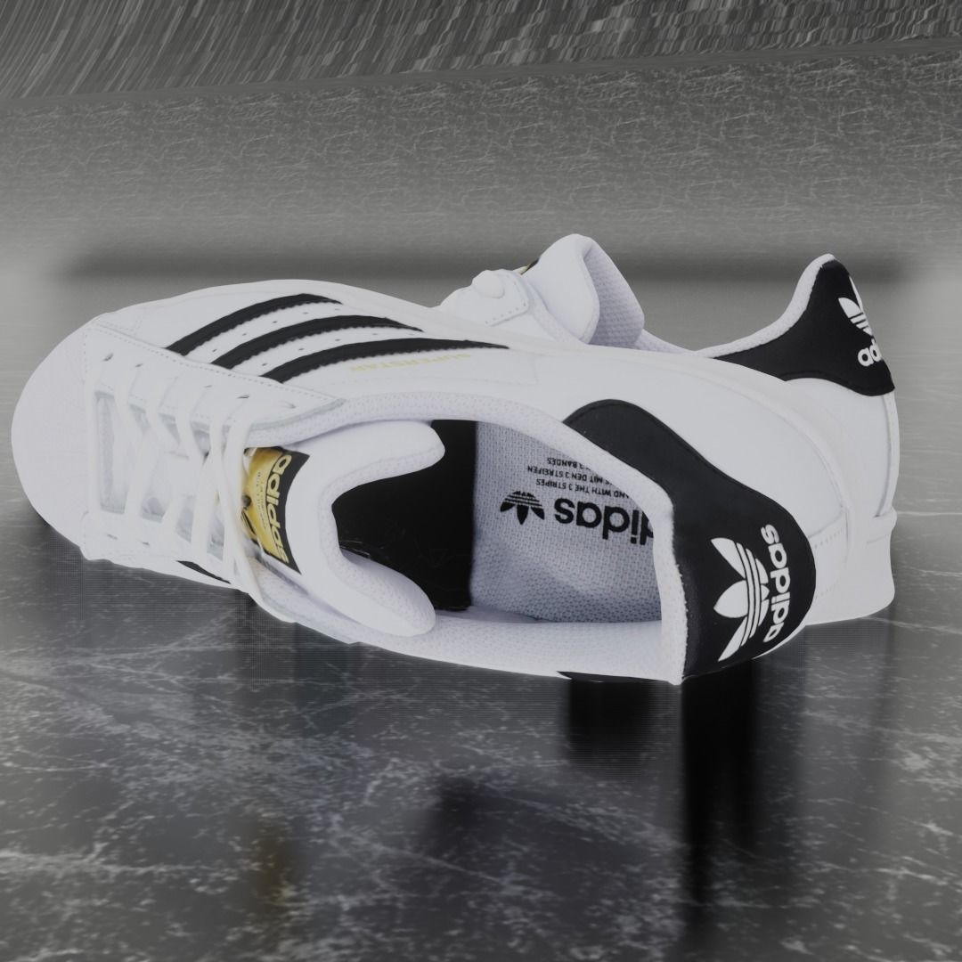 Adidas 3D Shoes - White - Black - SuperStar Series Low-poly 3D model_4
