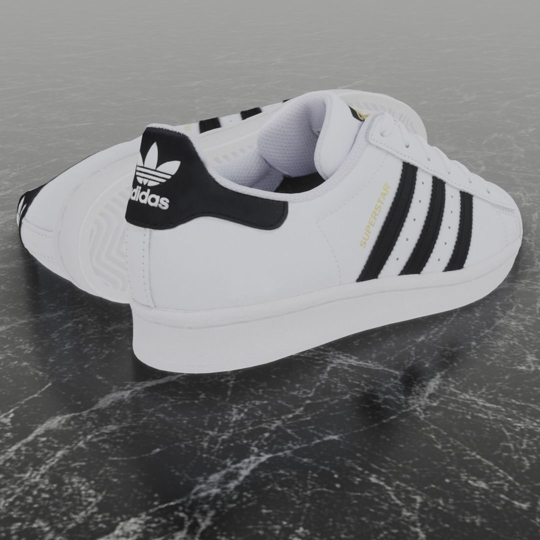 Adidas 3D Shoes - White - Black - SuperStar Series Low-poly 3D model_3
