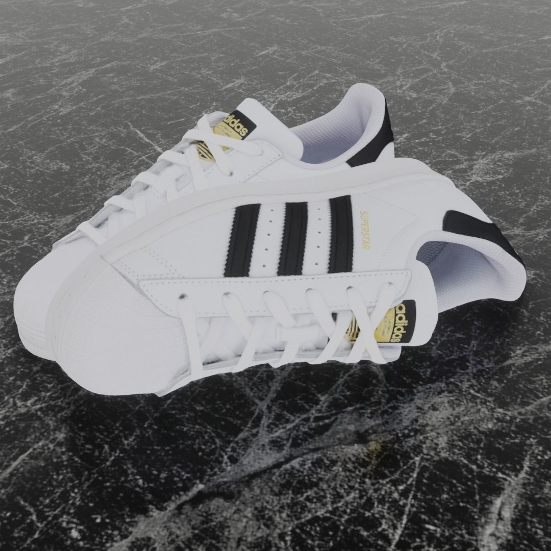 Adidas 3D Shoes - White - Black - SuperStar Series Low-poly 3D model_1