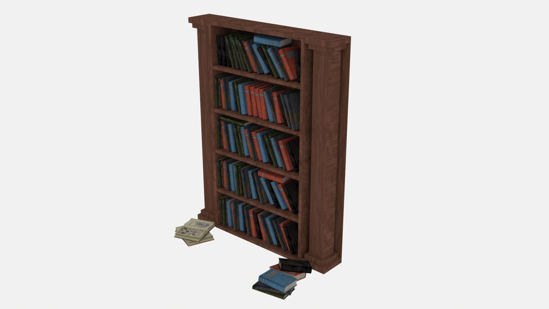 Old shelf with books 2 3D model_1