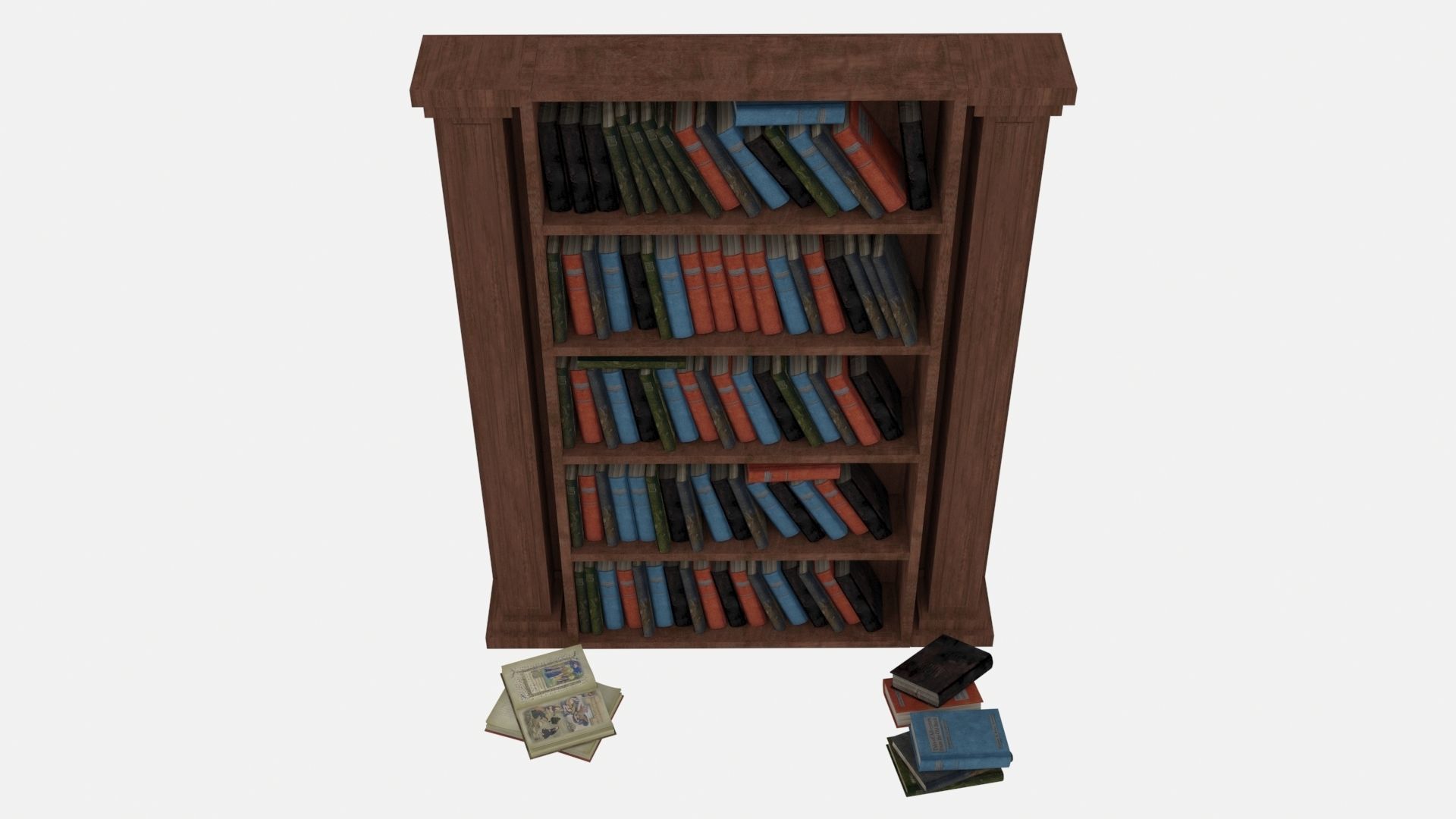 Old shelf with books 2 3D model_2
