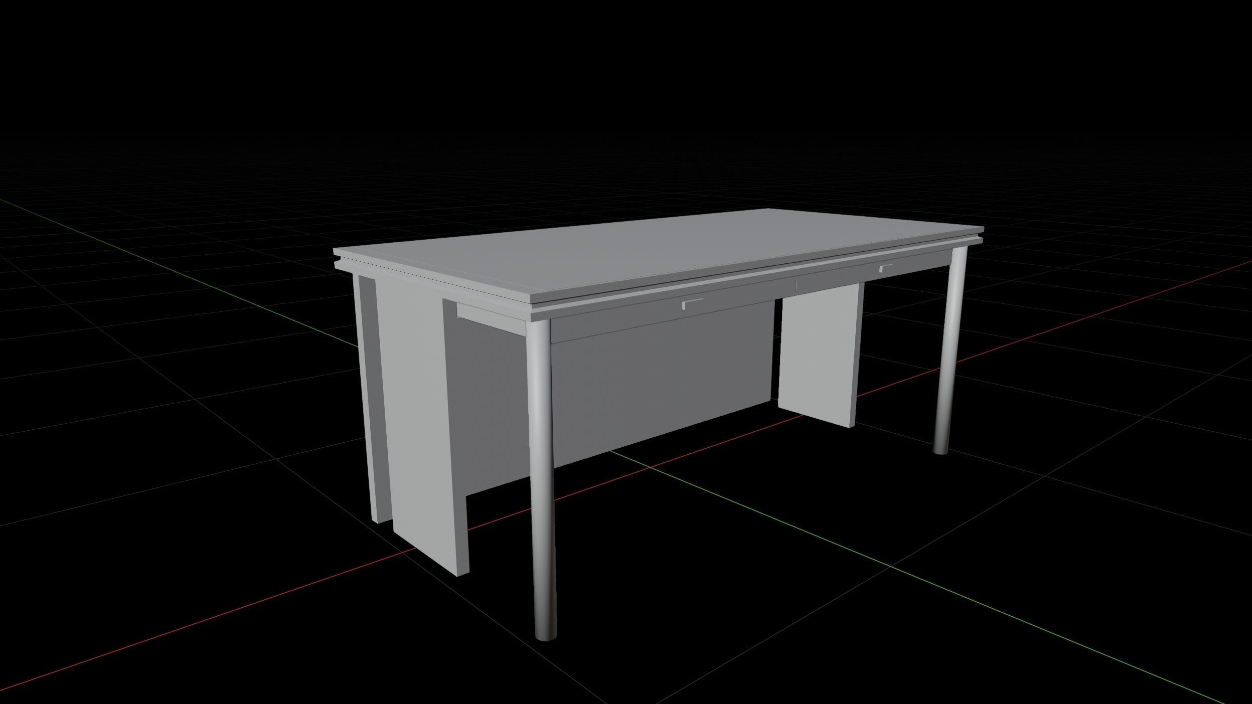 Desk with drawers in dark wood and gold low-poly Low-poly 3D model_9