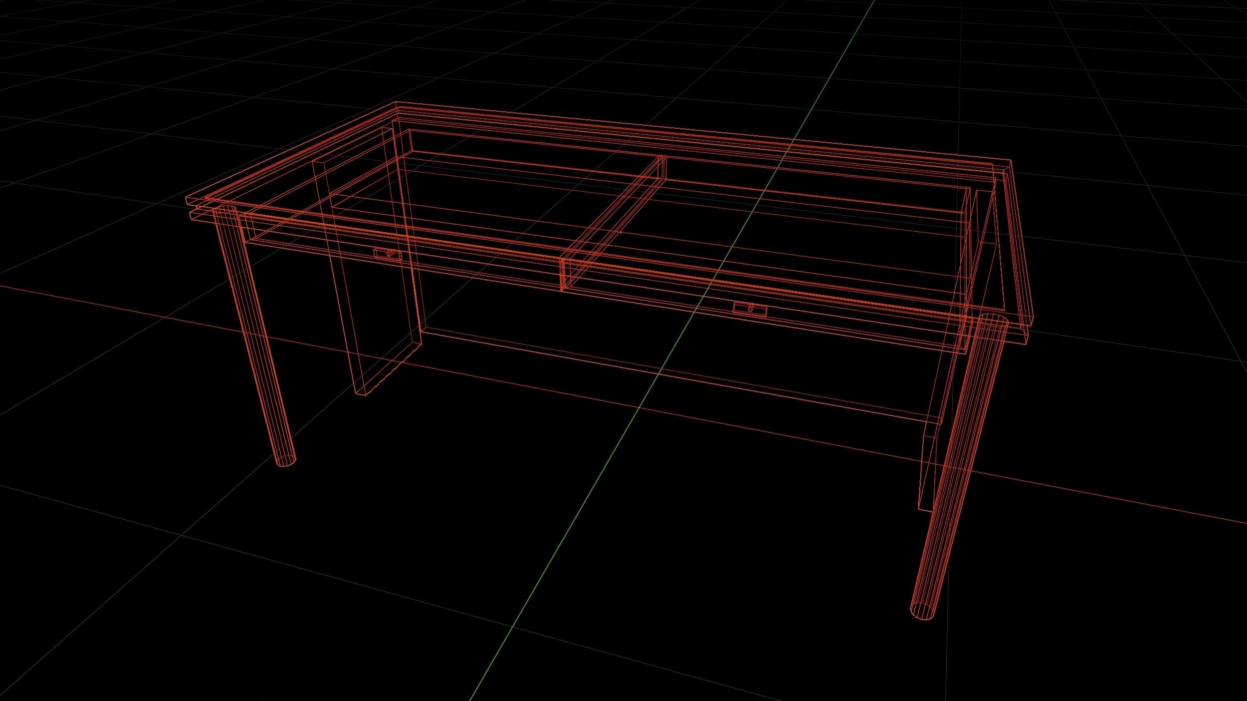 Desk with drawers in dark wood and gold low-poly Low-poly 3D model_5
