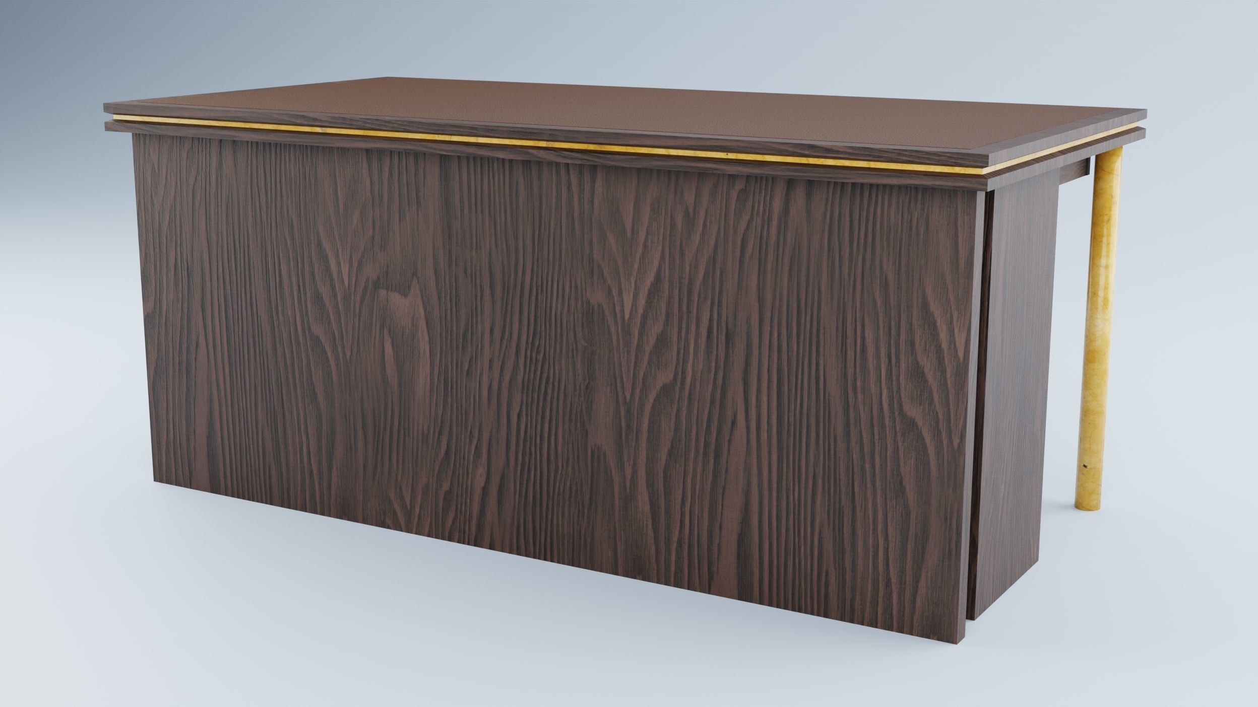 Desk with drawers in dark wood and gold low-poly Low-poly 3D model_2