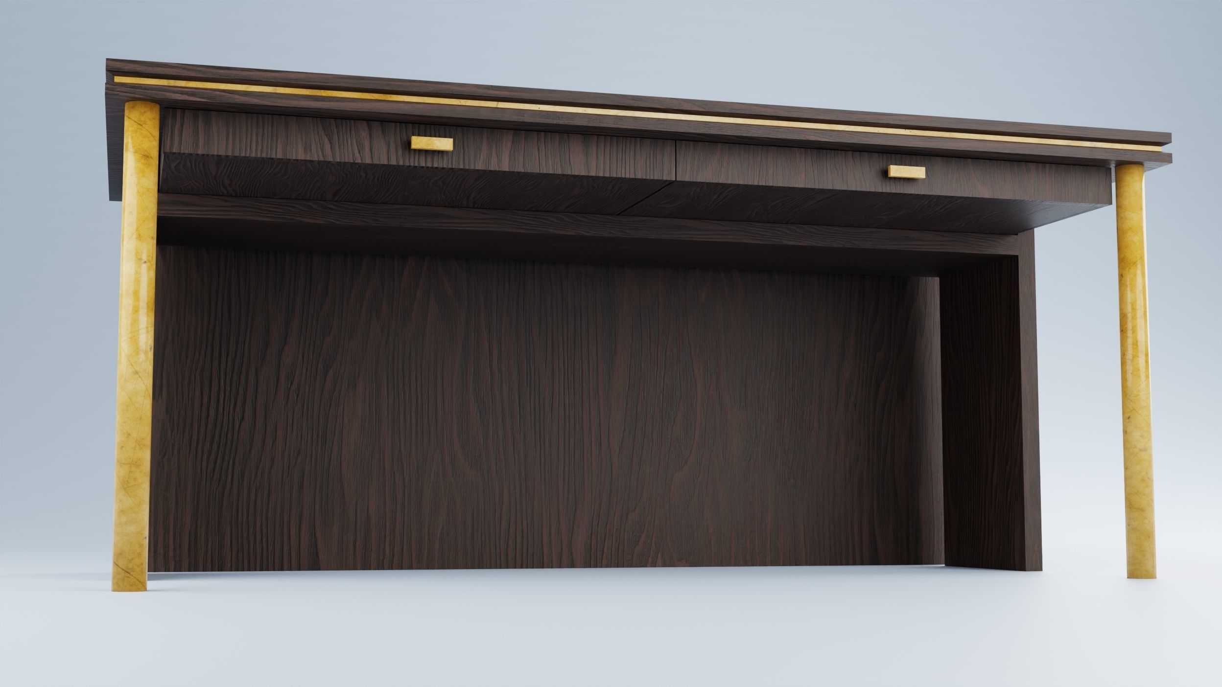 Desk with drawers in dark wood and gold low-poly Low-poly 3D model_3