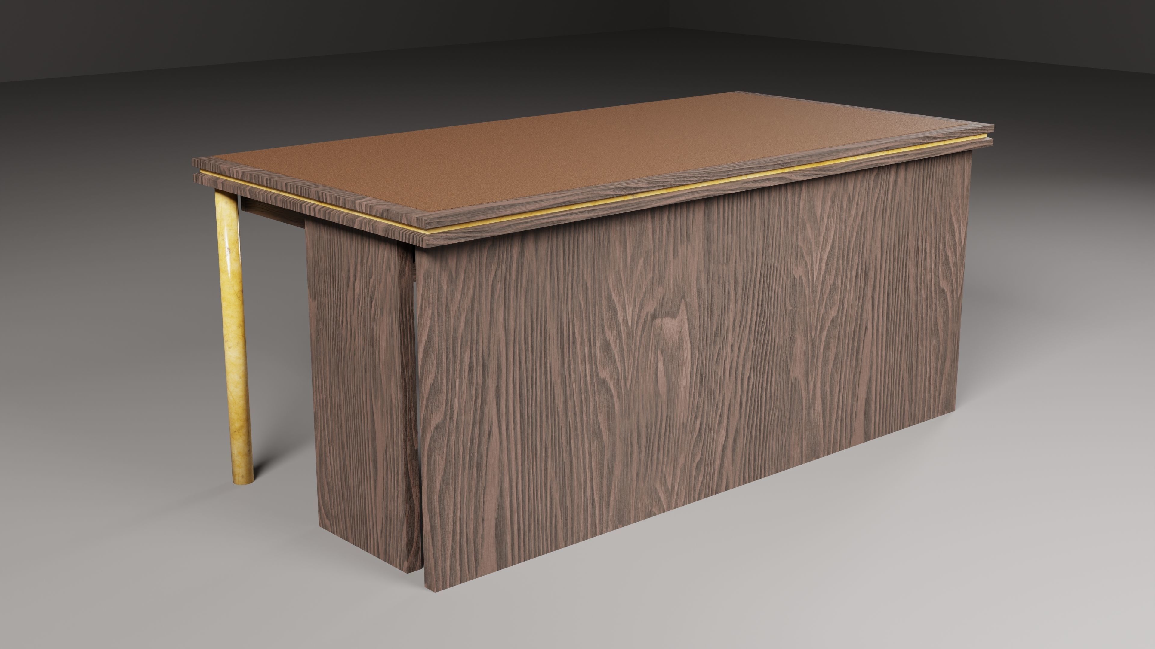 Desk with drawers in dark wood and gold low-poly Low-poly 3D model_12