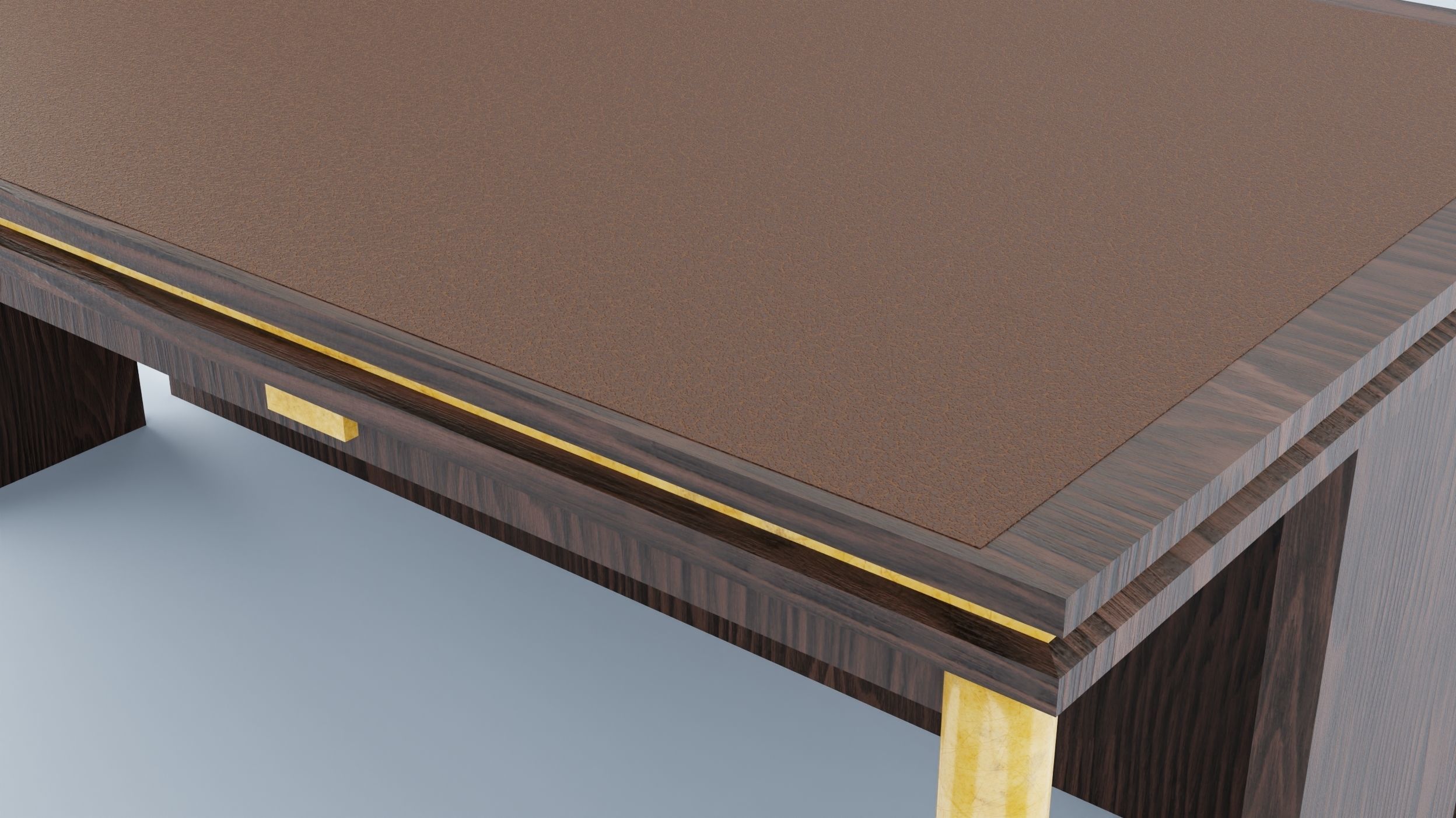 Desk with drawers in dark wood and gold low-poly Low-poly 3D model_4