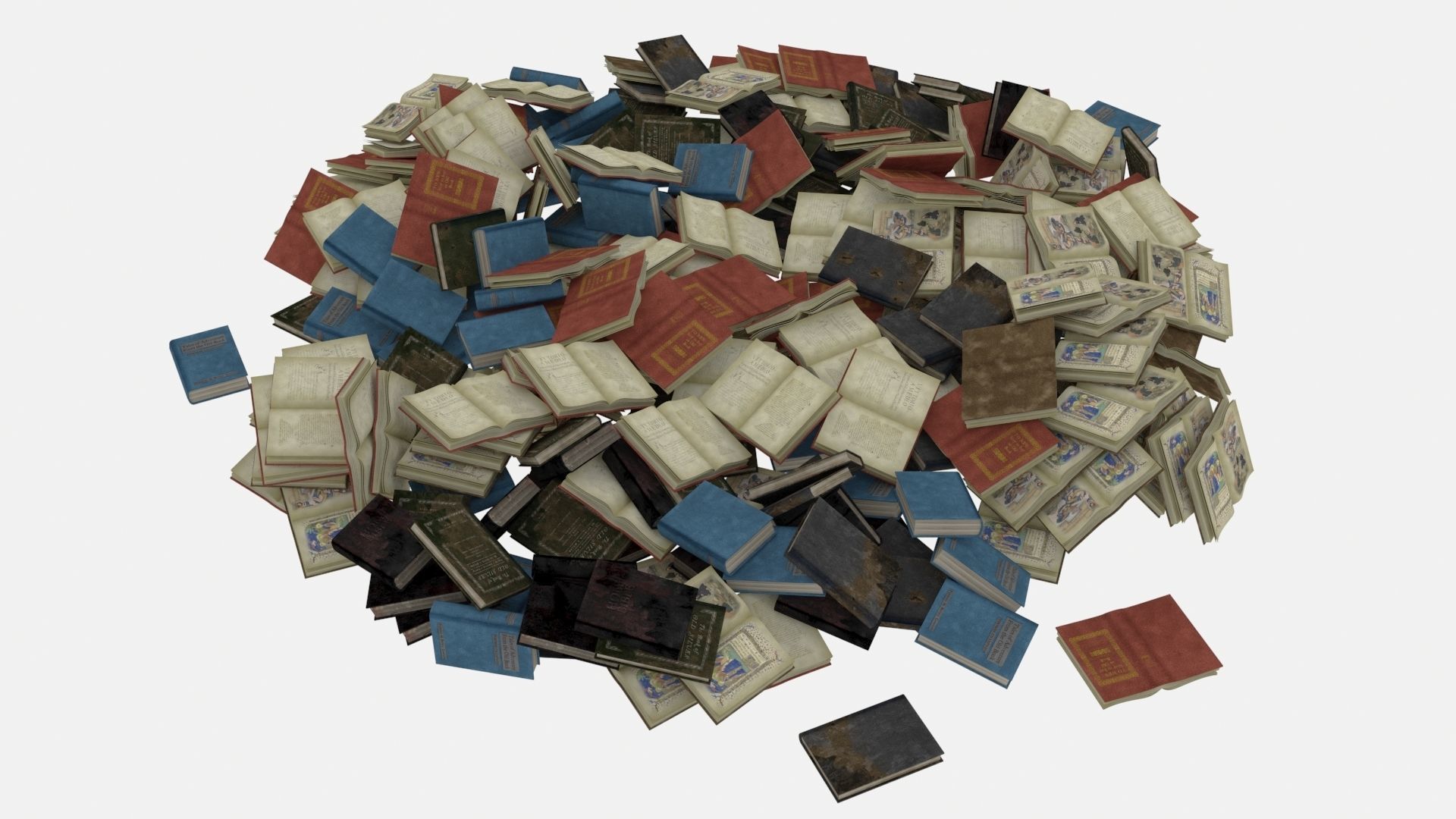 Old Book Pile Big 3D model_2
