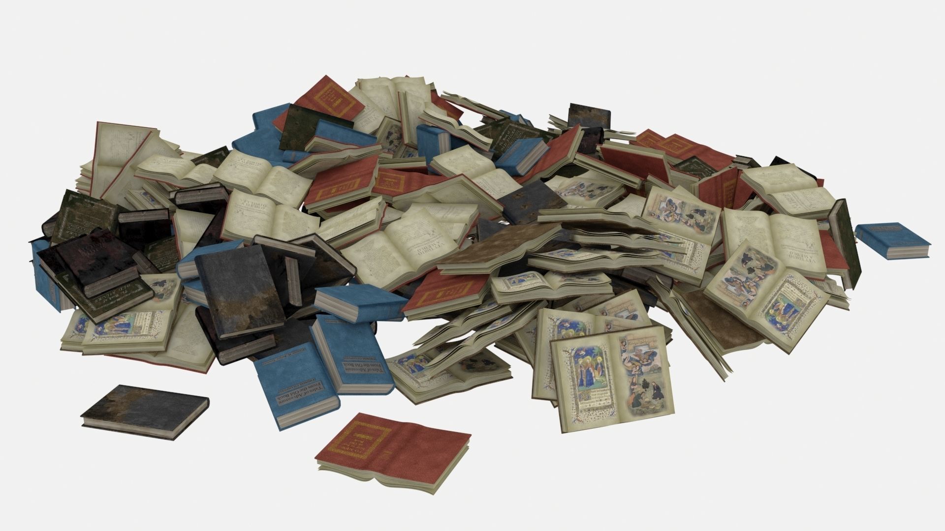 Old Book Pile Big 3D model_1