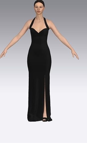 Dress black halterneckline  slit skirt cup  Low-poly 3D model