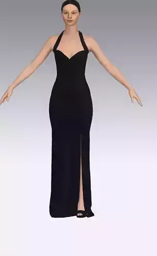 Dress black halterneckline  slit skirt cup 