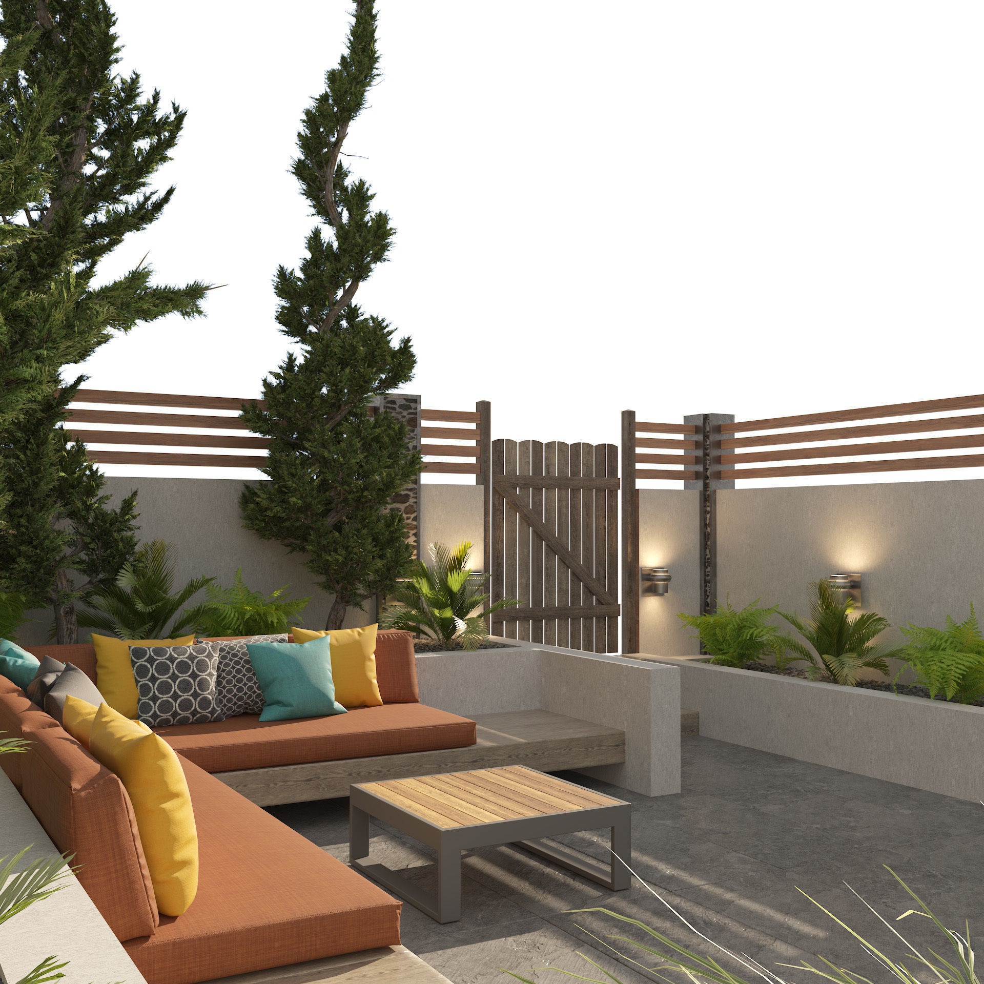 Garden bench with greenery 3D model_3
