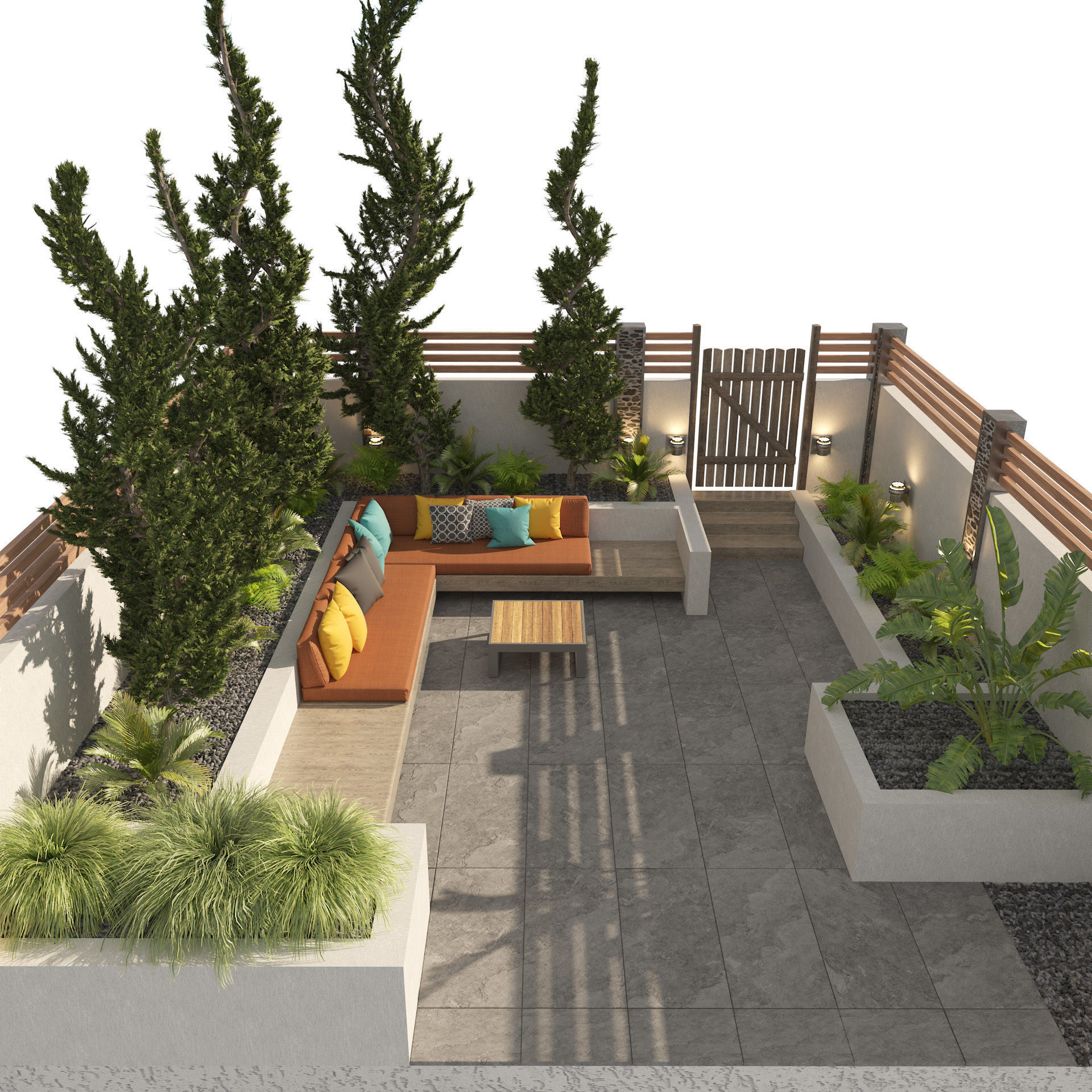 Garden bench with greenery 3D model_2