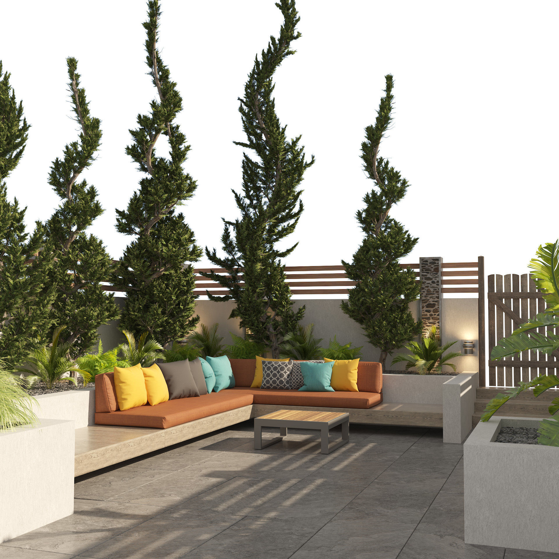 Garden bench with greenery 3D model_5