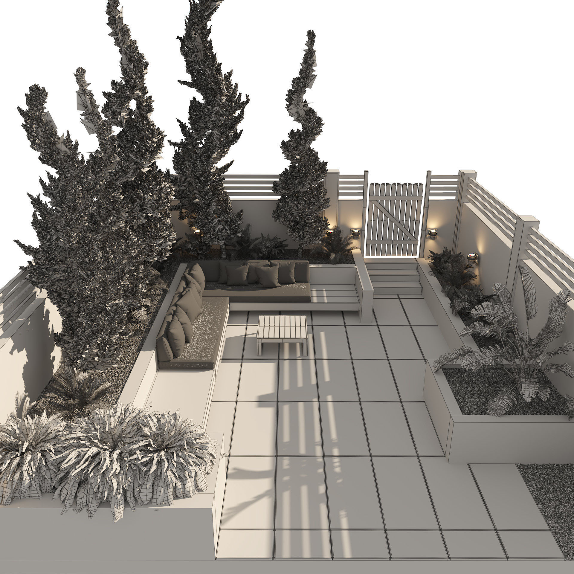 Garden bench with greenery 3D model_4